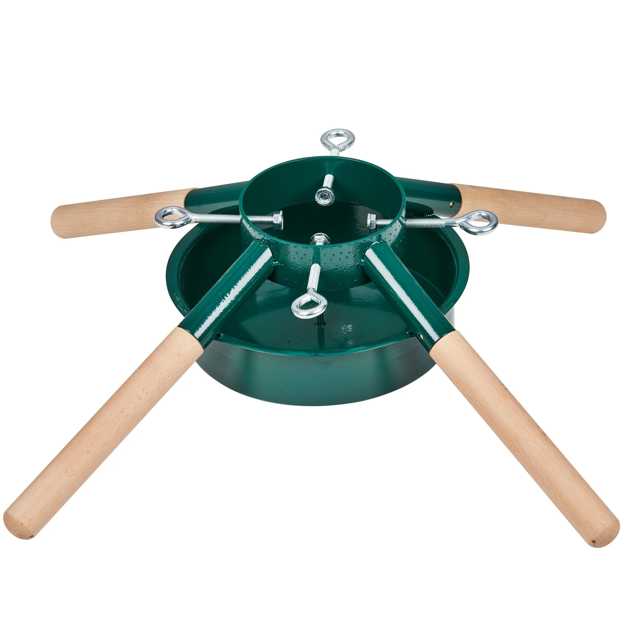 Green Metal Wood Live Christmas Tree Stand - For Trees up to 7ft Tall