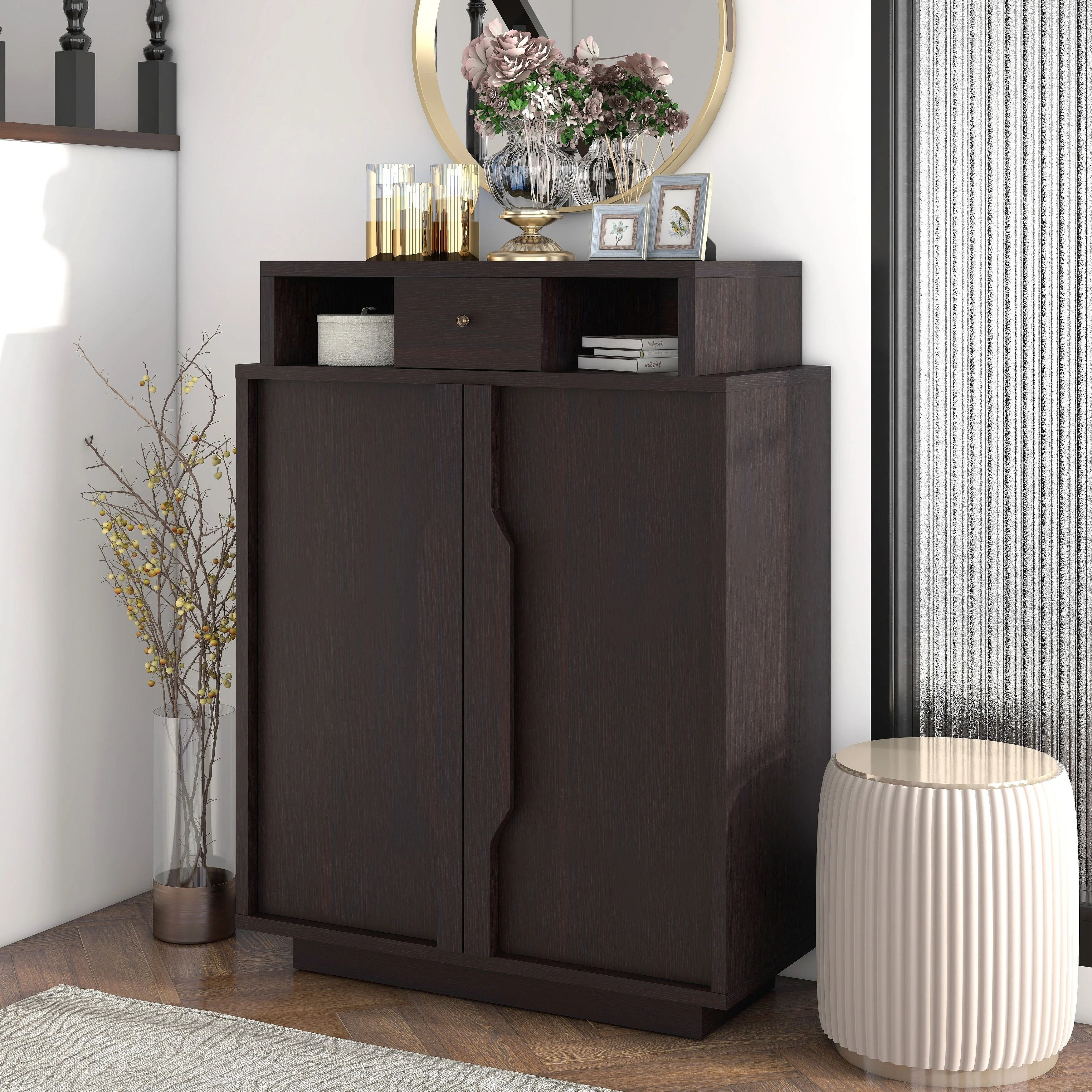 Icel Contemporary Espresso 5-shelf Shoe Cabinet by Furniture of America