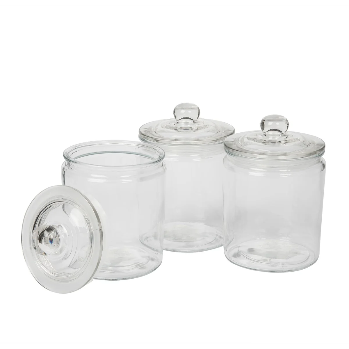 Mason Craft & More Apothecary Clear Glass Jars w/ Glass Lids - Set of 3 - N/A