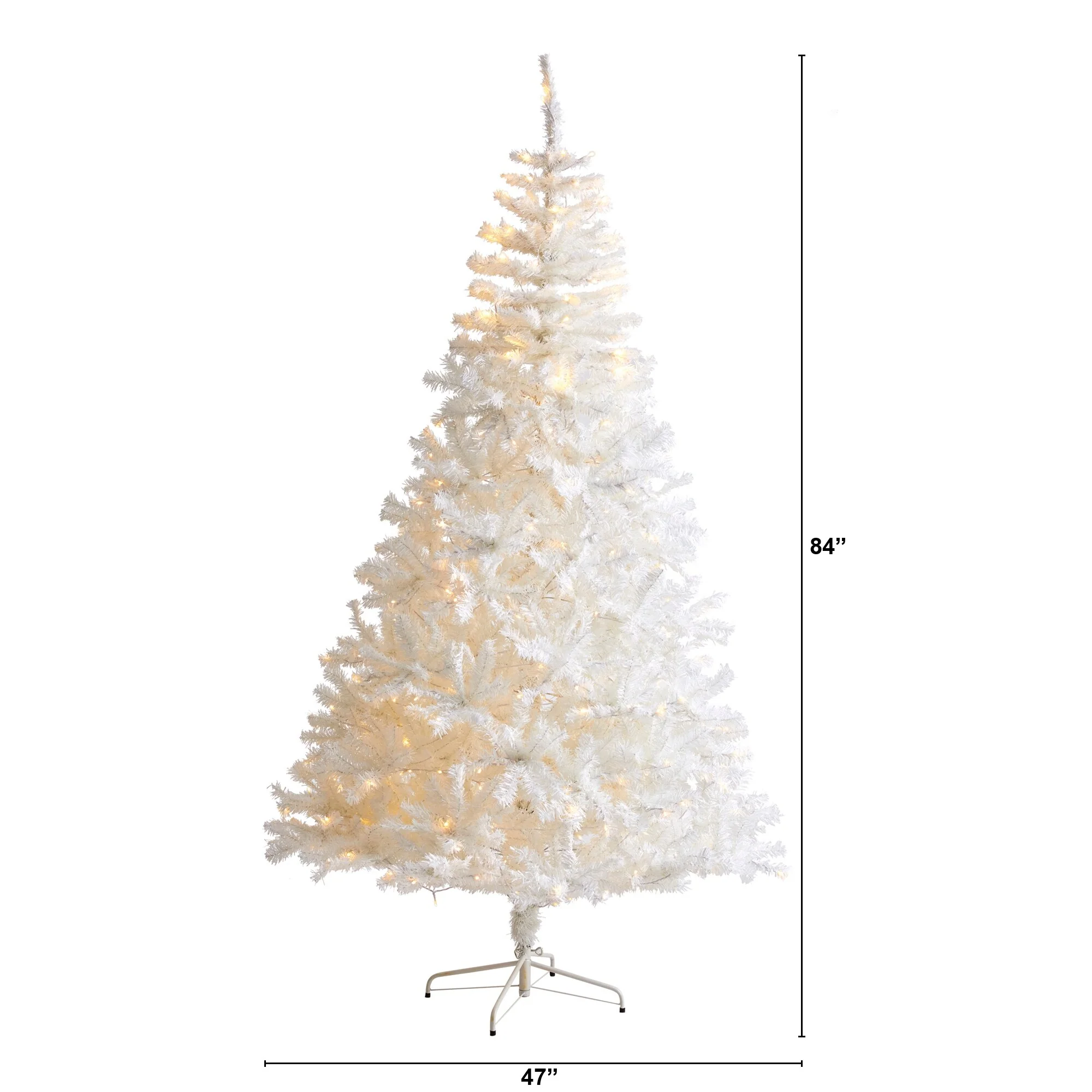 7' Pre-Lit Snow White Artificial Christmas Tree, Warm Clear LED Lights - 7 Foot