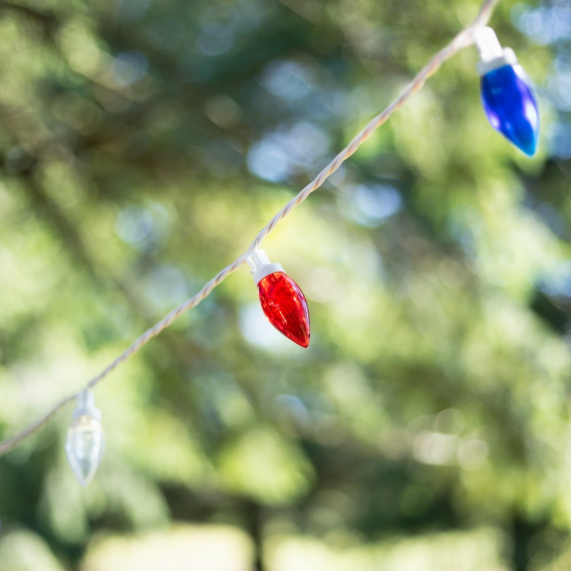 Patriotic LED C9 Christmas Lights - Red, White and Blue - 16' White Wire - 25ct