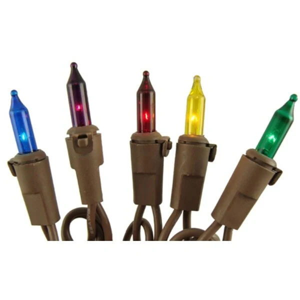 Set of 100 Multi-Color Mini Christmas Lights - Brown Wire