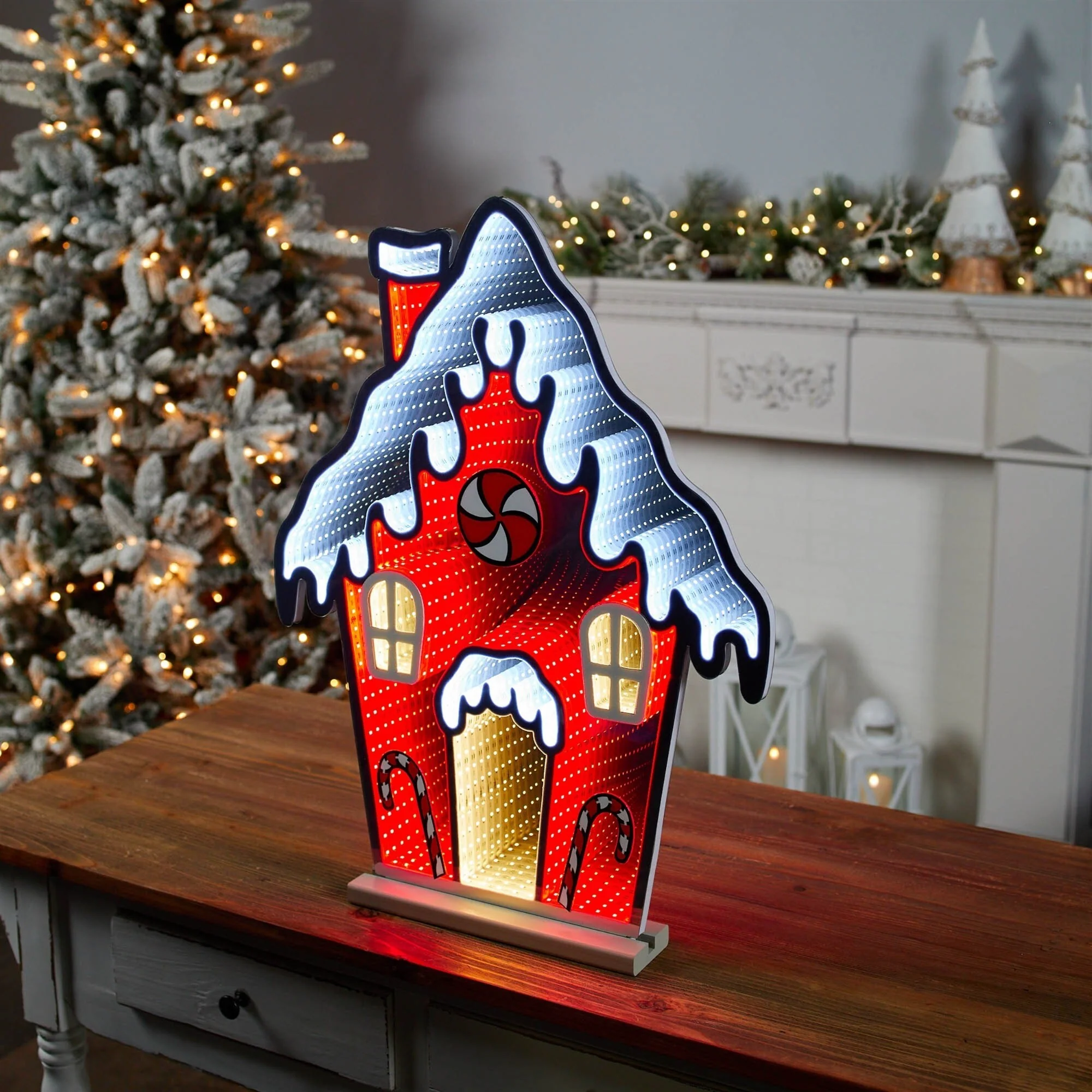 LED Lighted 3D Gingerbread House Christmas Infinity Mirror - 26