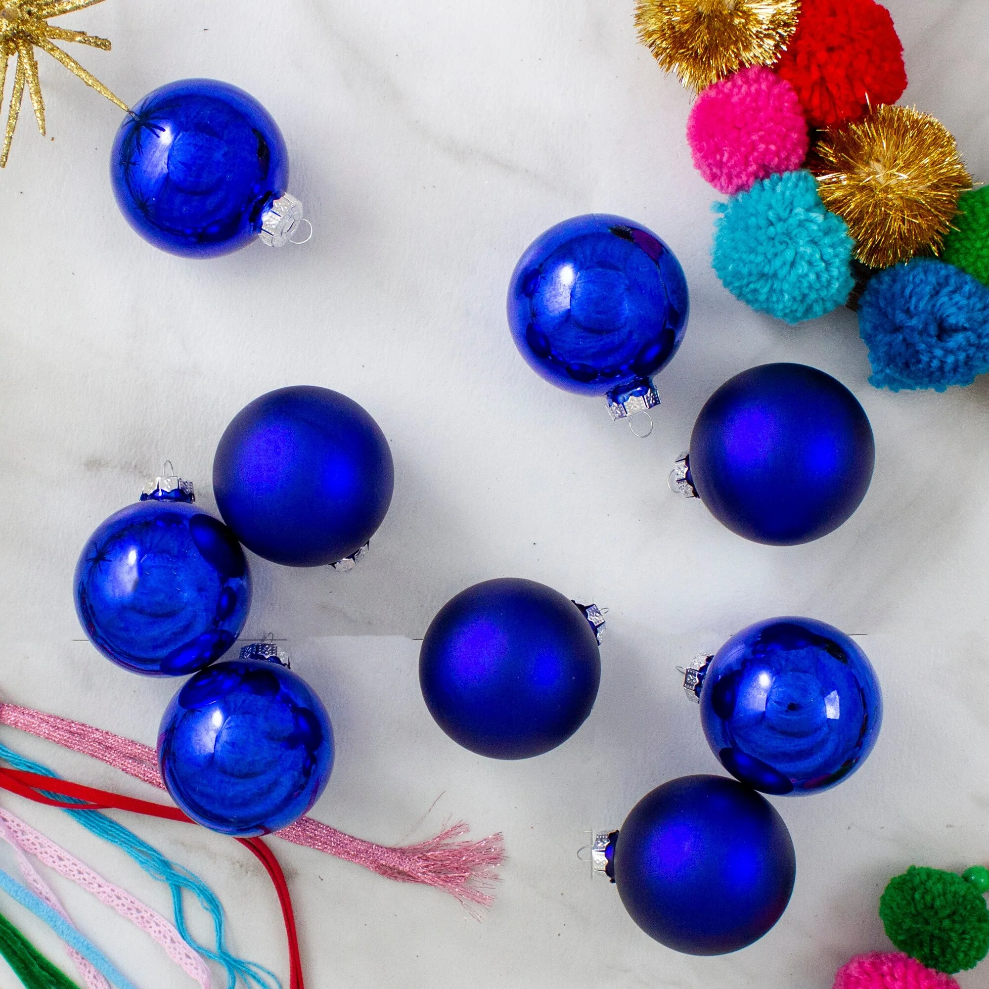 9ct Shiny Matte Blue and Silver Glass Ball Christmas Ornaments 2.5