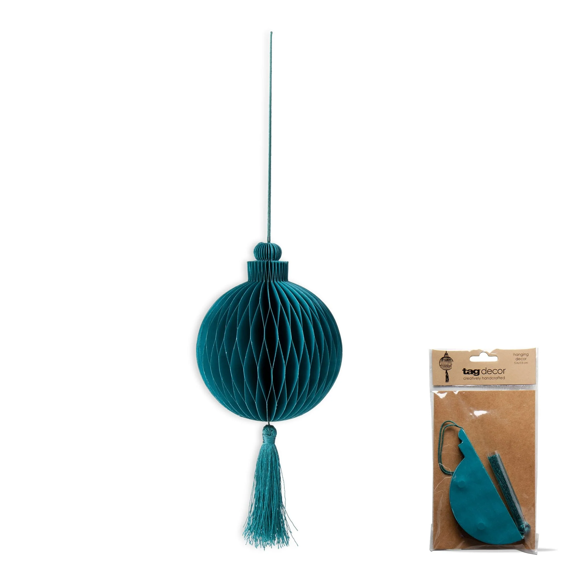 Paper Honey Comb With Tassel Teal Decor Decoration Ornament Magnet Closure Cord For Hanging Christmas Xmas Holiday Home Decor