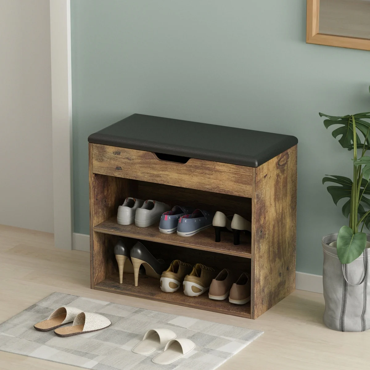 Home Shoe Changing Stool Wooden Shoes Rack Cabinet Thickened Seat