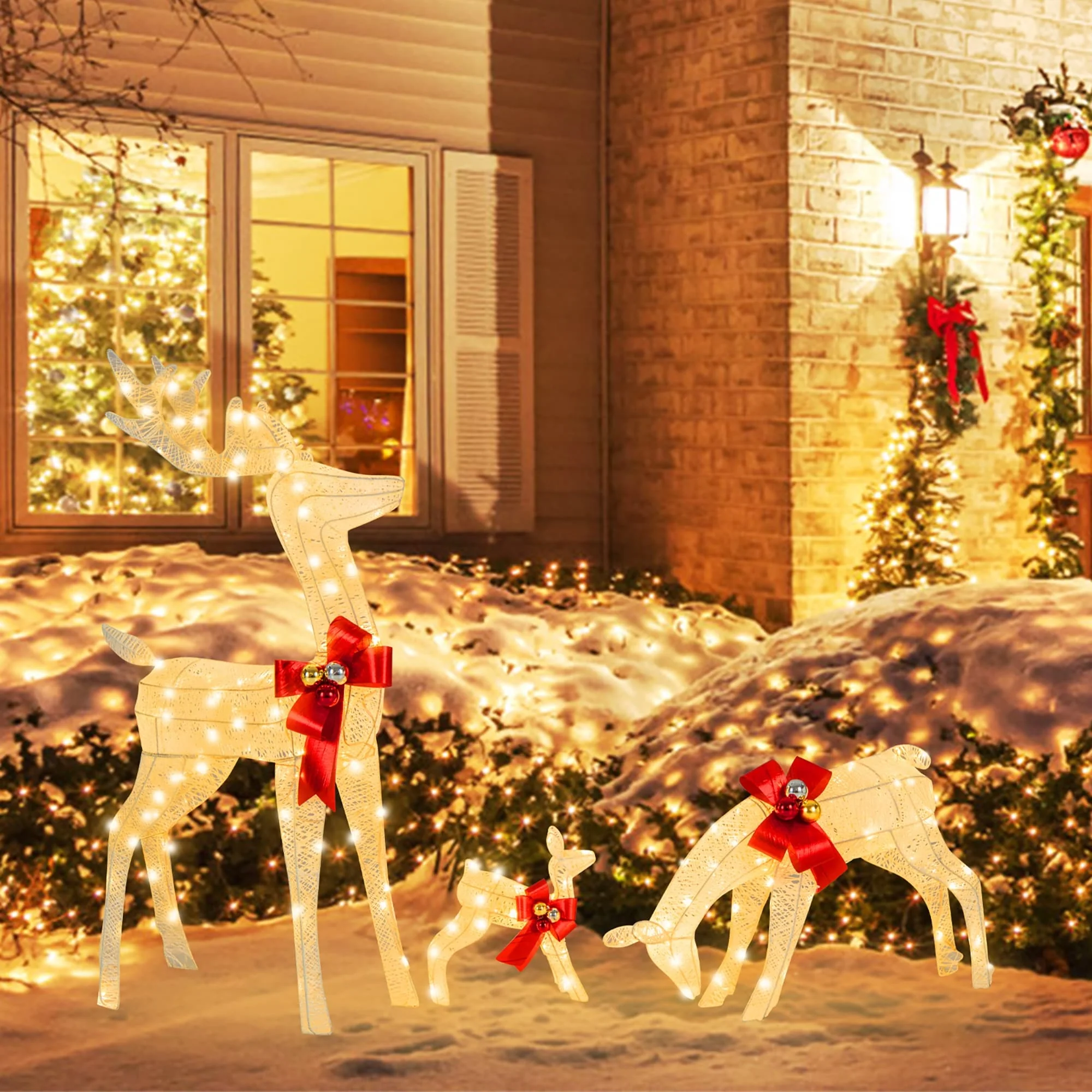 Gymax 3-Piece Reindeer Family Set w/ LED Lights Christmas Deer