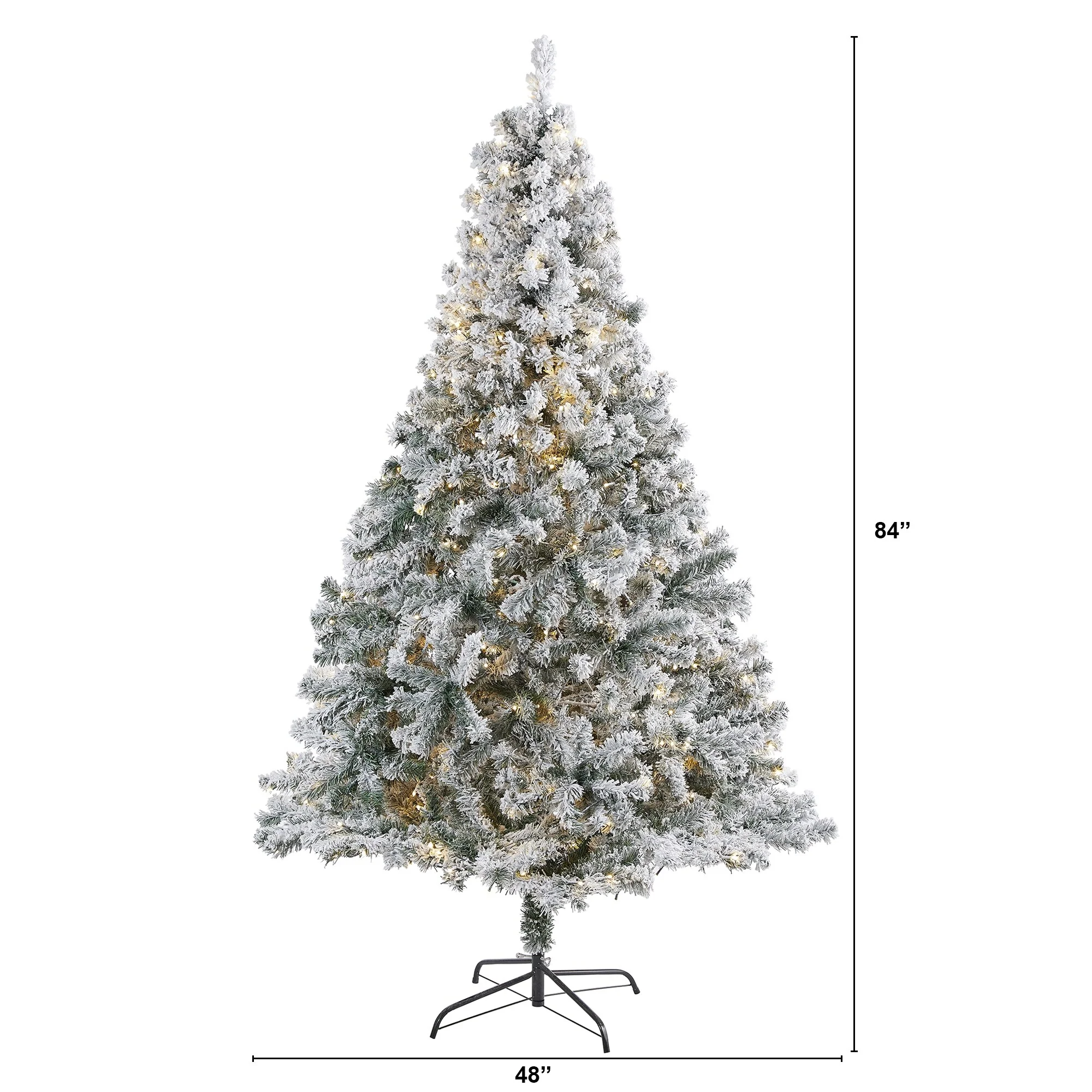 7' Flocked Rock Spruce Artificial Christmas Tree, Clear LED Lights - 7 Foot