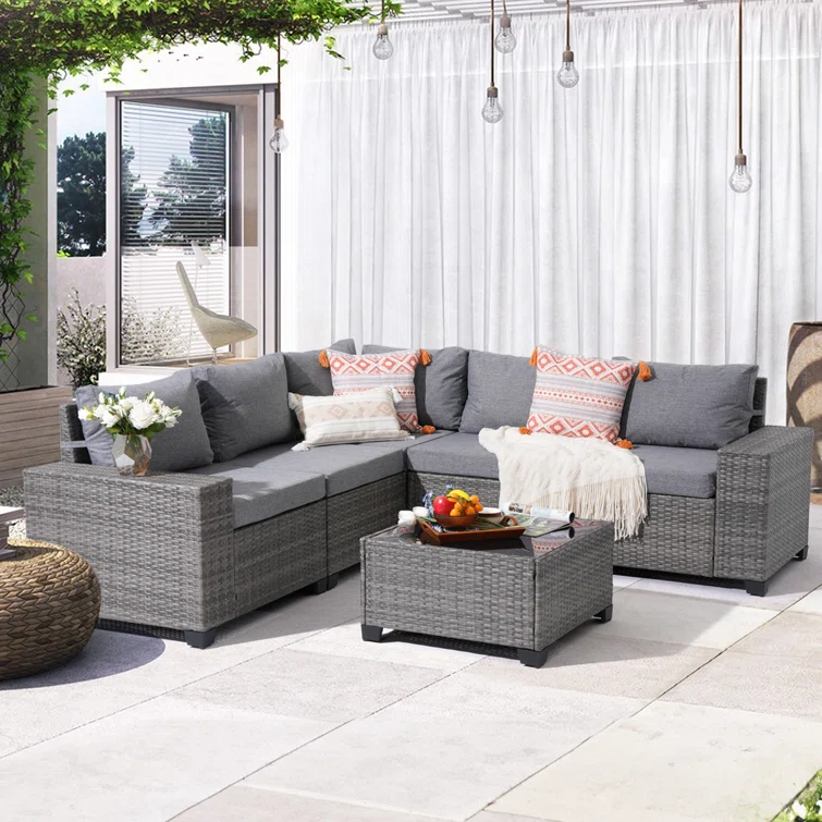 5 - Person Outdoor Rattan Seating Group With Cushions