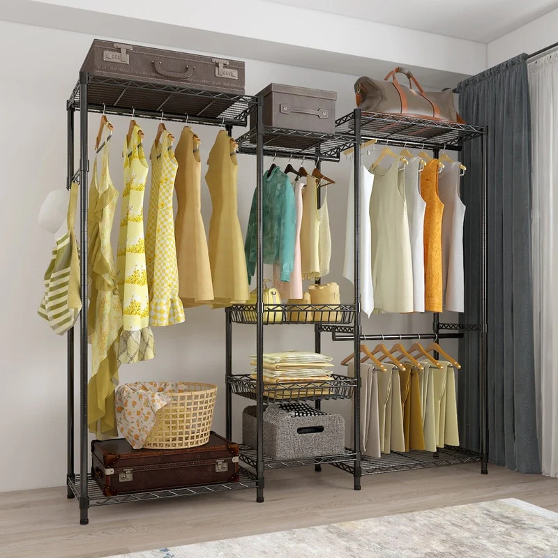 Freestanding Closet Organizer Metal Garment Rack Portable Clothes Hanger Black
