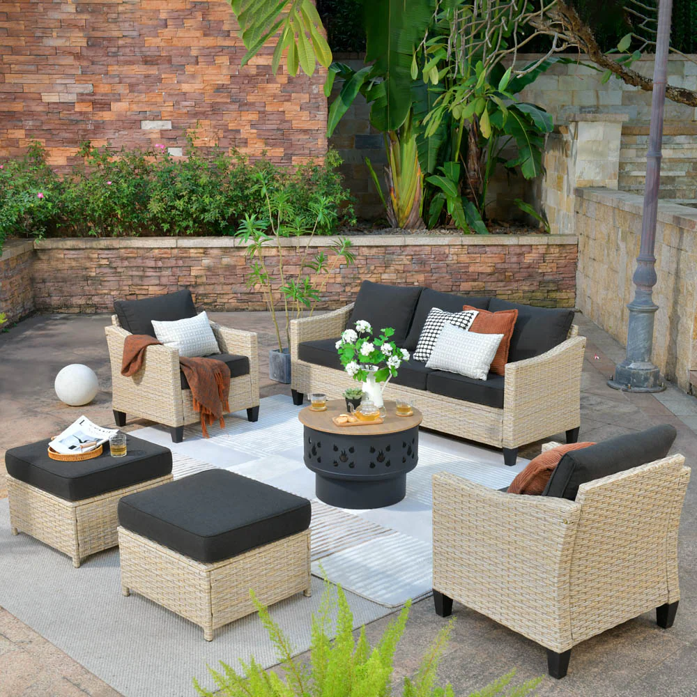 Ovios Athena Series Outdoor Patio Furniture Set 6-Piece with Fire Pit
