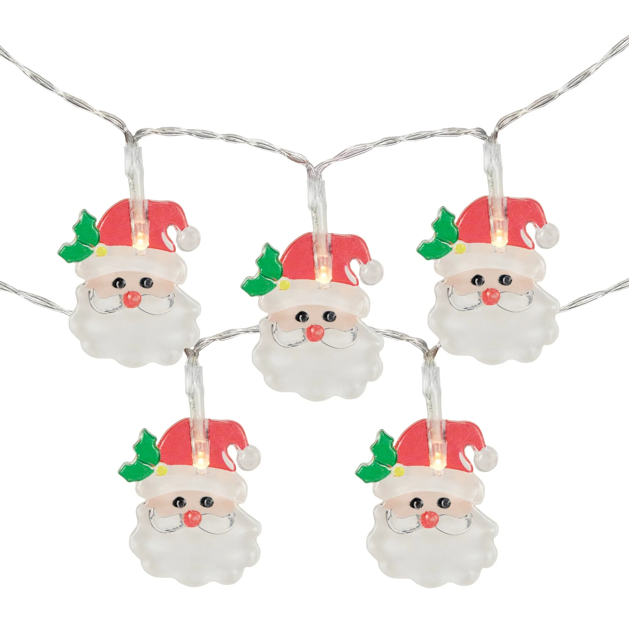 10-Count LED Santa Claus Micro Christmas Light Set 4.5ft, Clear Wire