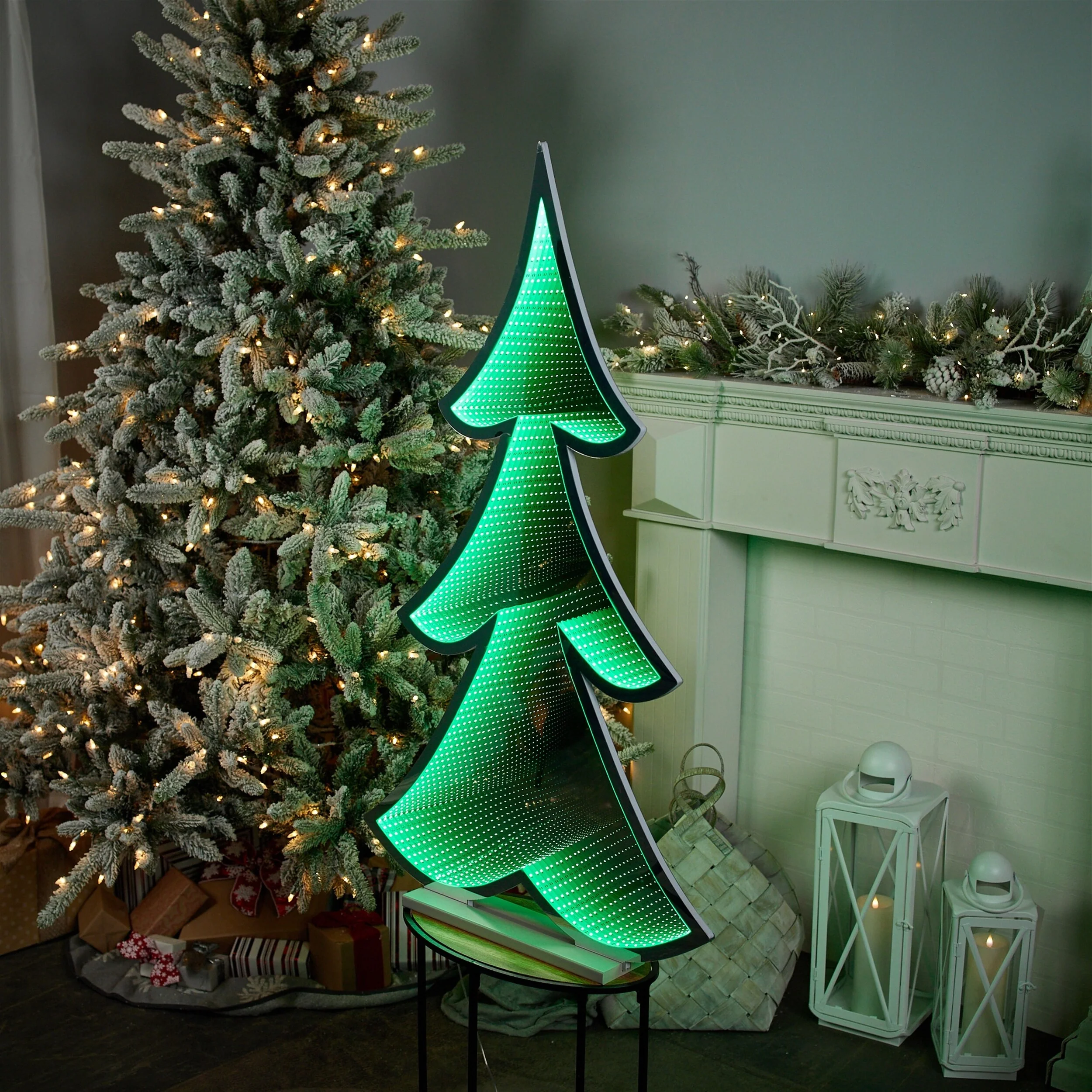 Green Acrylic PET Foam Pine Tree with Infinity Lights and UL Plug andx 46 inches Tall - 27” x 4” x 46” (L x W x H)