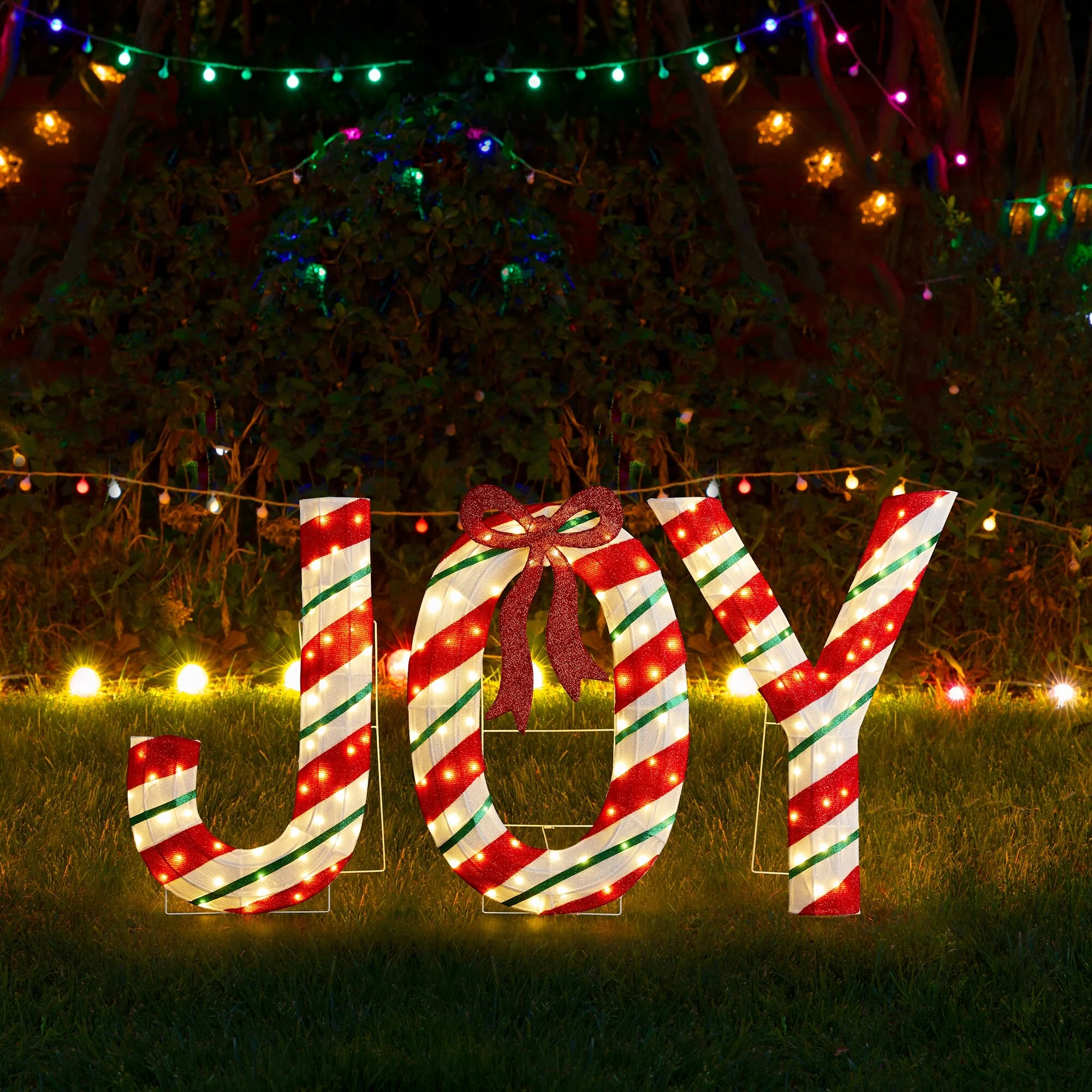 Glitzhome S/3 Christmas 2.5D Fabric Peppermint JOY Lighting Decor