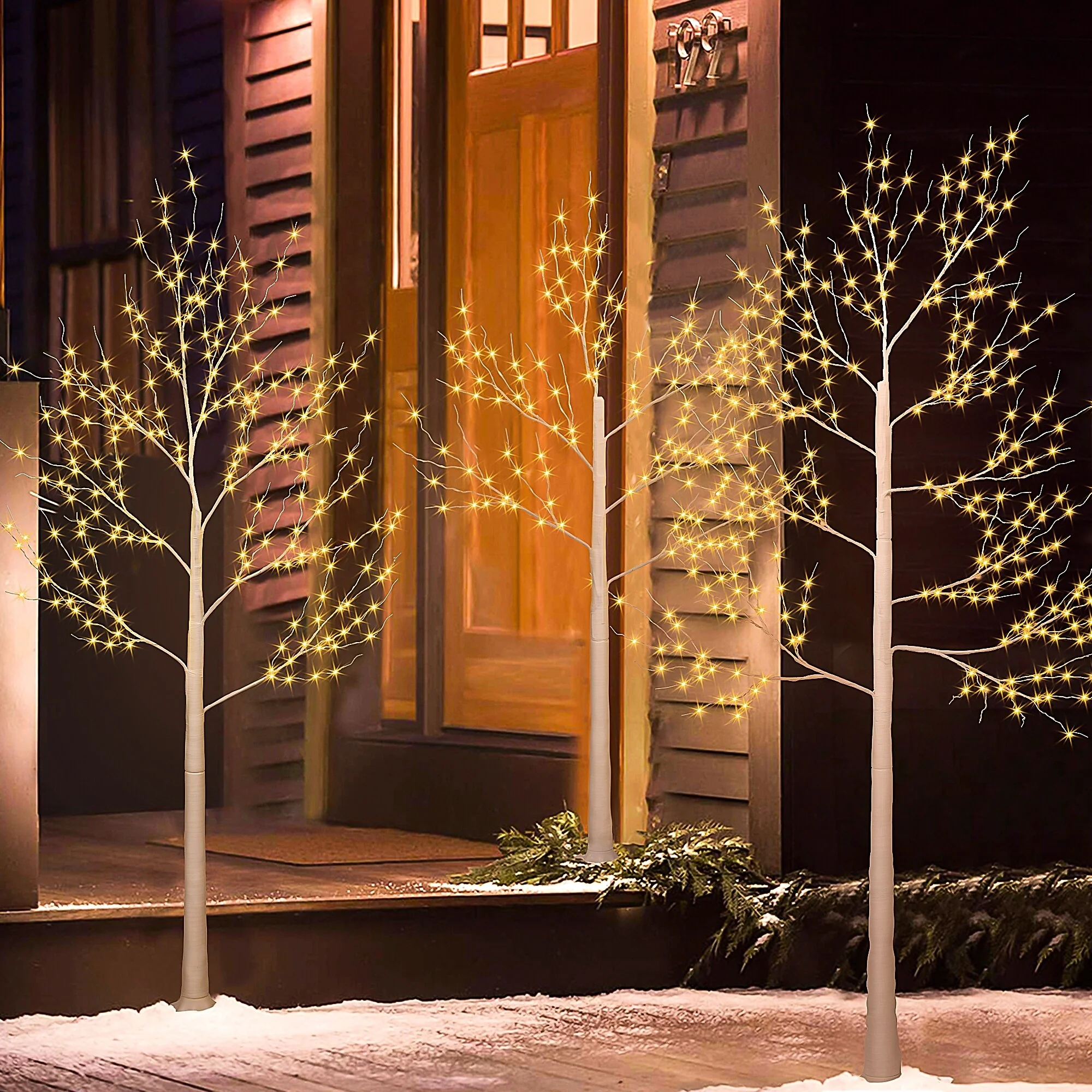 4 & 5 & 6FT Pre-lit Artificial Birch Tree Set with LED Lights,3 Pieces - 3FT+4FT+5FT