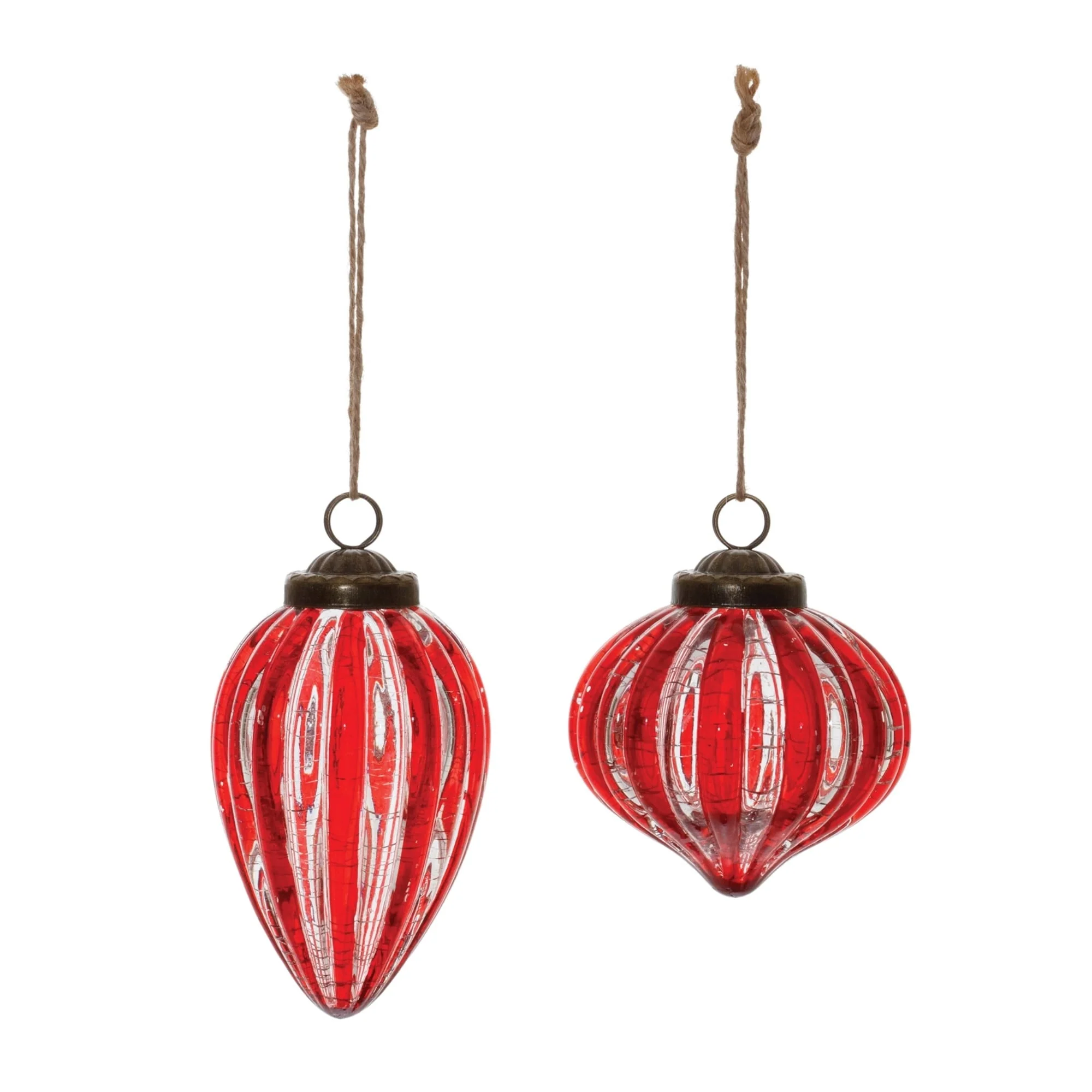 Ribbed Crackle Glass Christmas Onion Drop Ornament - 5