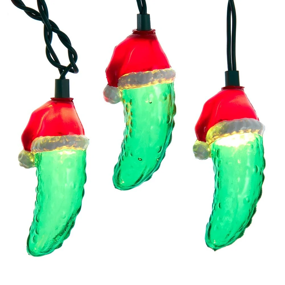 Kurt Adler UL 10-Light Pickle with Santa Hat Light Set