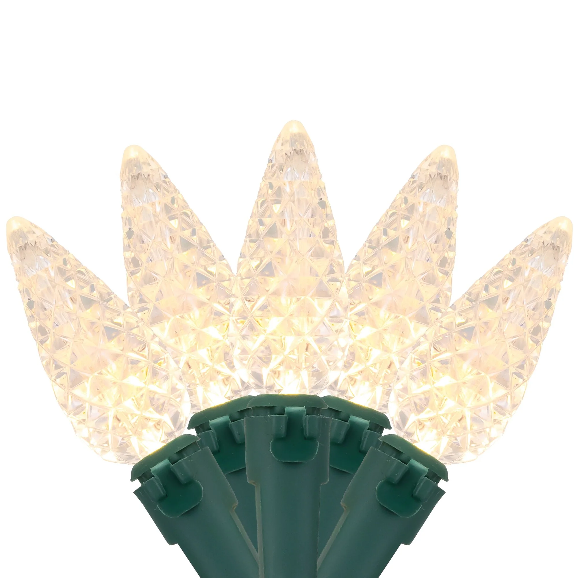 200ct Warm White LED Faceted C6 Christmas Lights, 66.25 Ft Green Wire