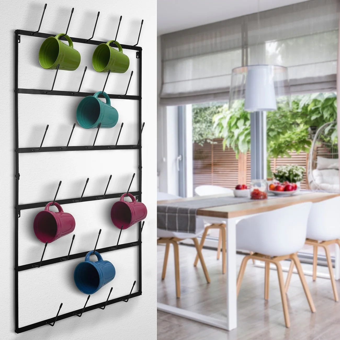 Sorbus Mug Rack Cup Holder - Wall Mounted Home Storages with 6-Tier Display Organizer – Holds 27 Mugs – Black Metal (Large)