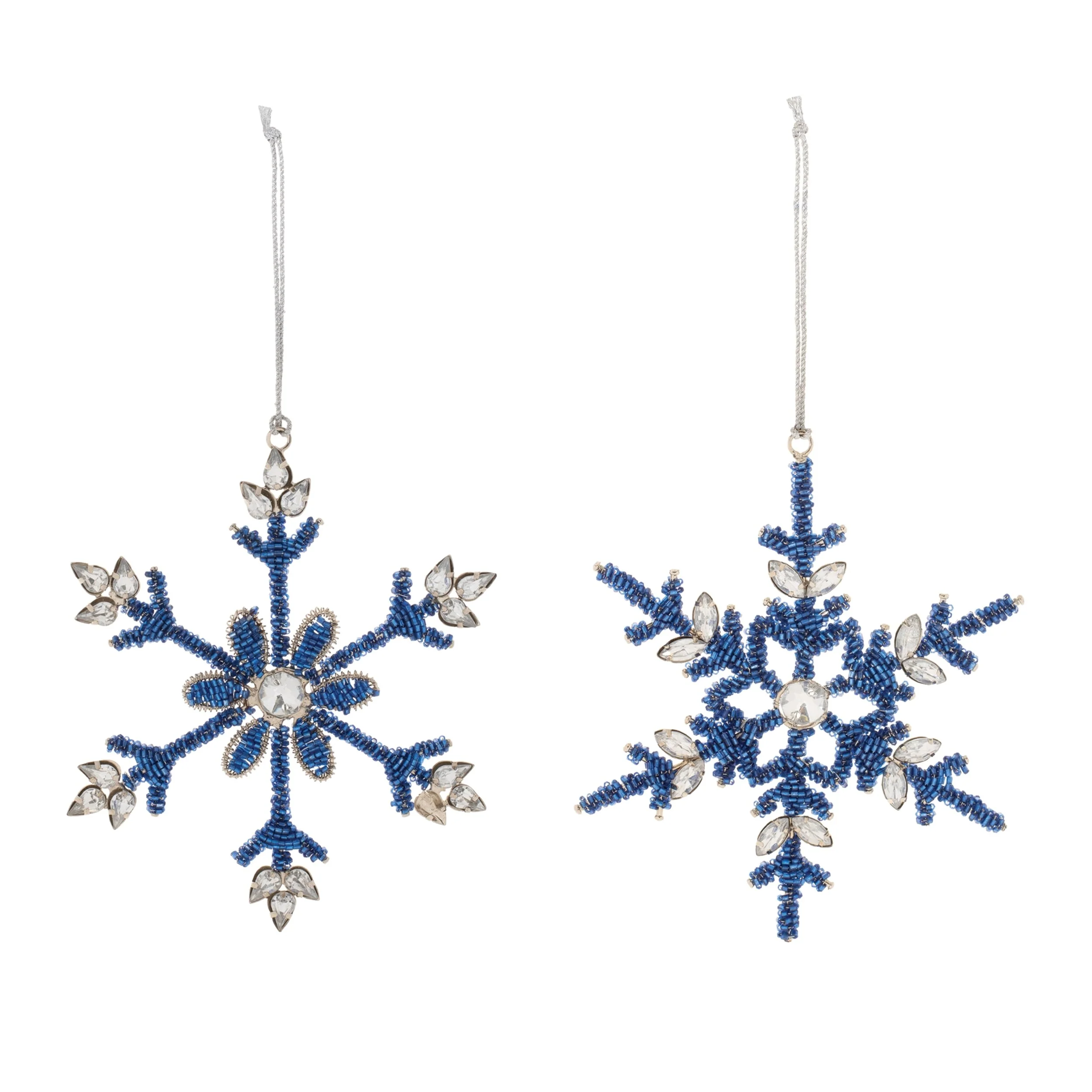 Snowflake Tree Ornaments Set of 12 with Glass Beads - 5.25