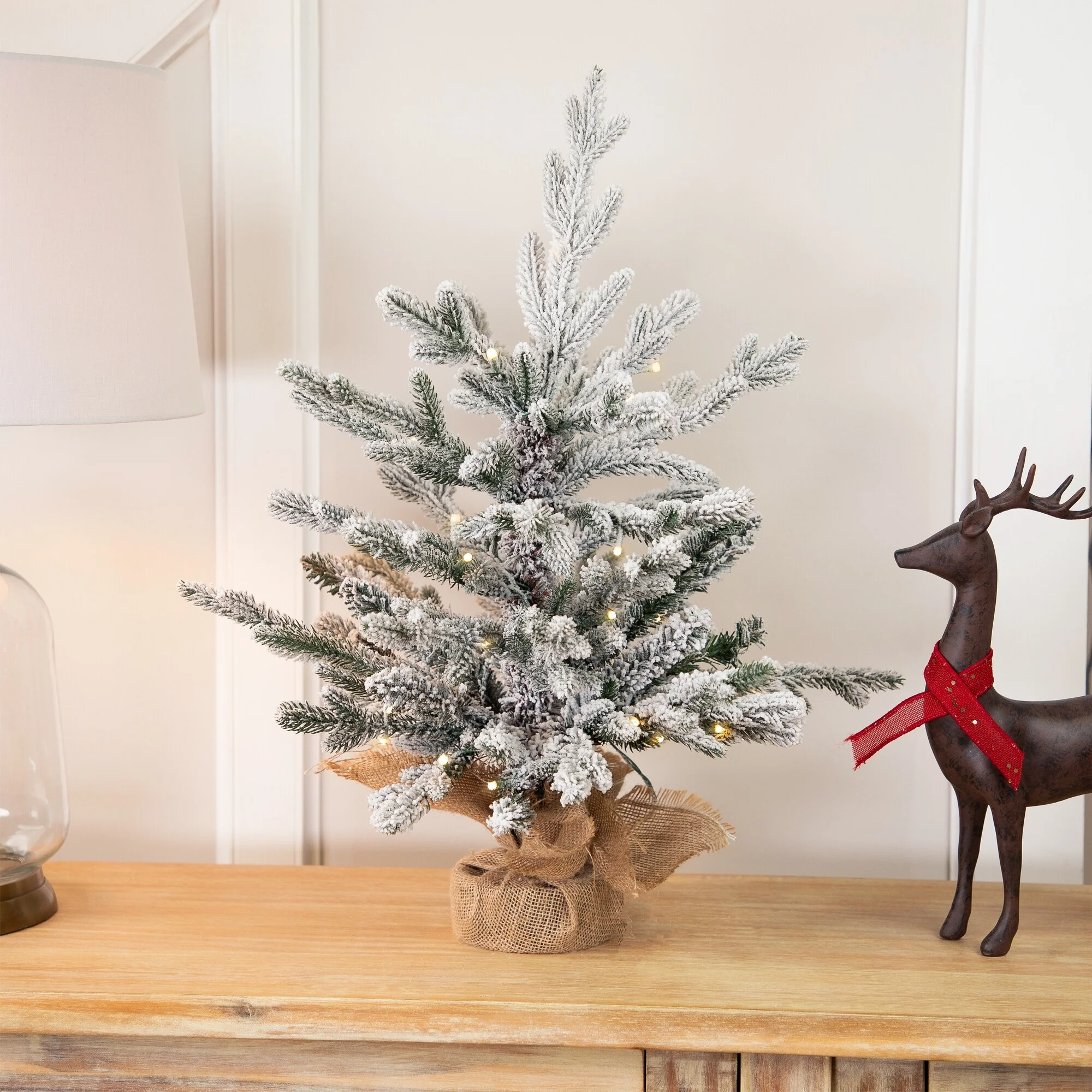 Real Touch™ Pre-Lit B/O Tamarack Pine Artificial Christmas Tree with Burlap - 2' Warm White LED - 2 Foot