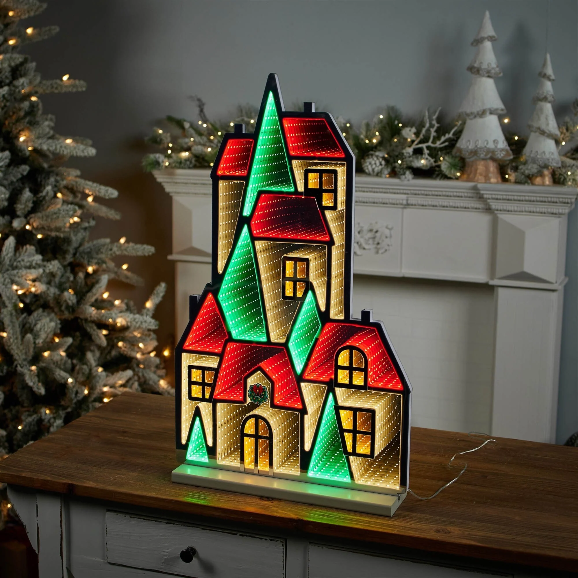 LED Lighted 3D Winter Village Christmas Infinity Mirror - 28.25
