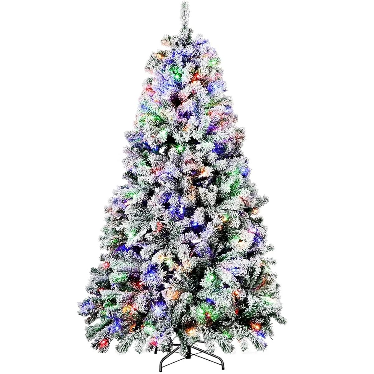 SUGIFT 6ft Artificial Frosted Christmas Tree, Premium Holiday Pine Branches with 1000 Tips & 250 Warm-White/Muliti-Color Lights