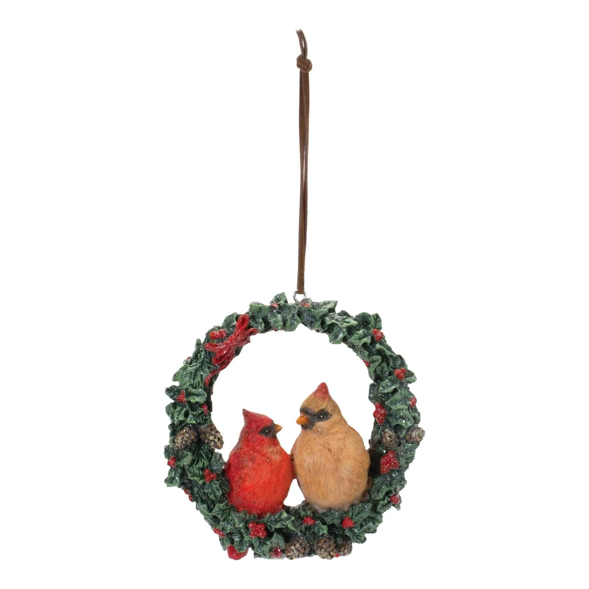 Set of 4 Cardinal Bird Couple Wreath Christmas Ornaments 4.5