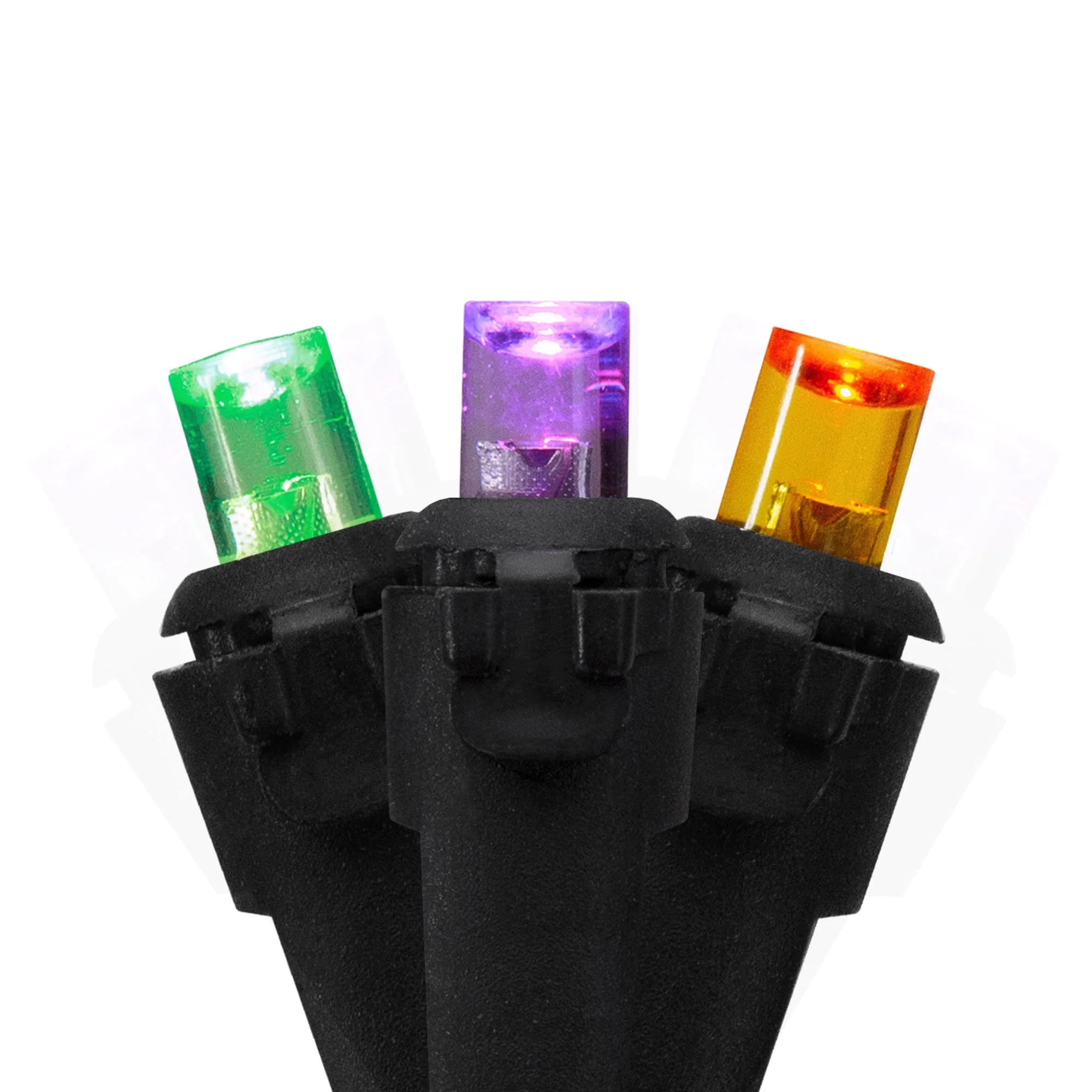 50 Count Purple, Green Orange LED Christmas Lights, 16 ft Black Wire
