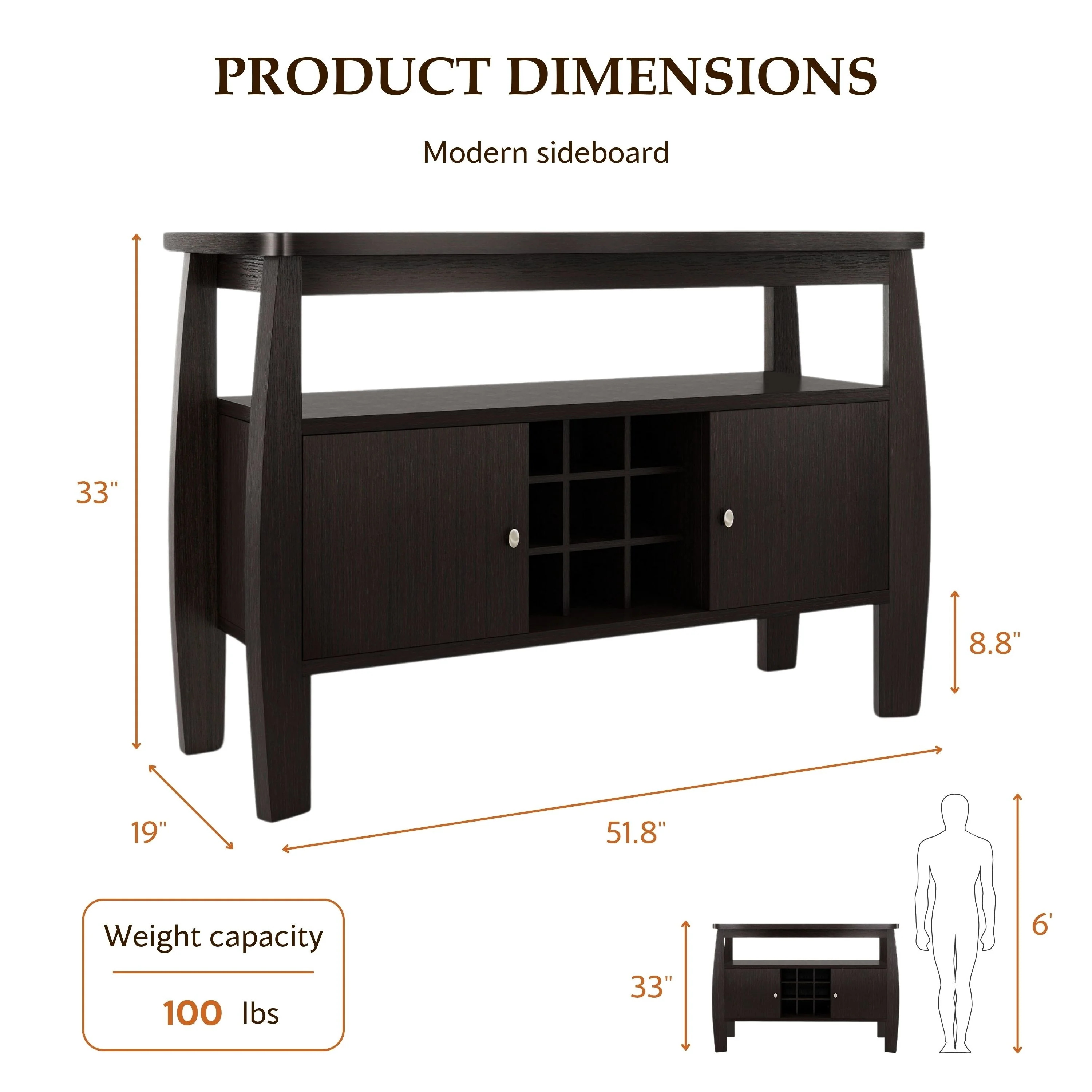 Furniture of America True Modern 51-inch Cappuccino 1-shelf Buffet Table