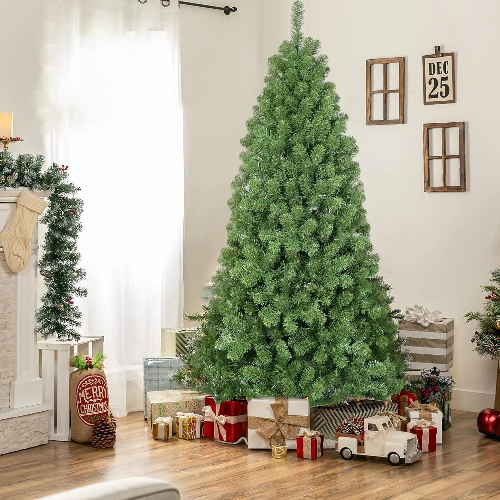 6FT Green Christmas Tree with Memory Wire Technology, Full Fluffy Look, and Space-Saving Storage