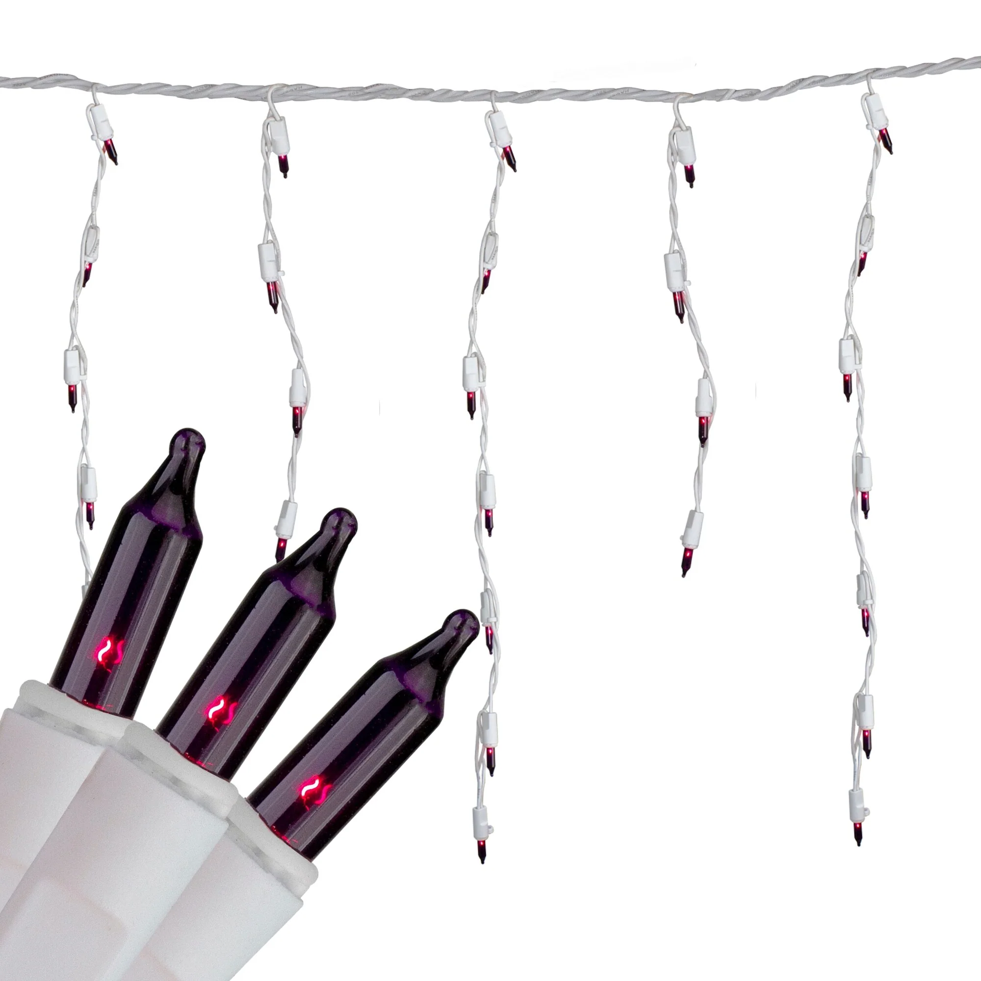 Mini Icicle Christmas Lights - 7.8ft - Purple - White Wire - 100ct