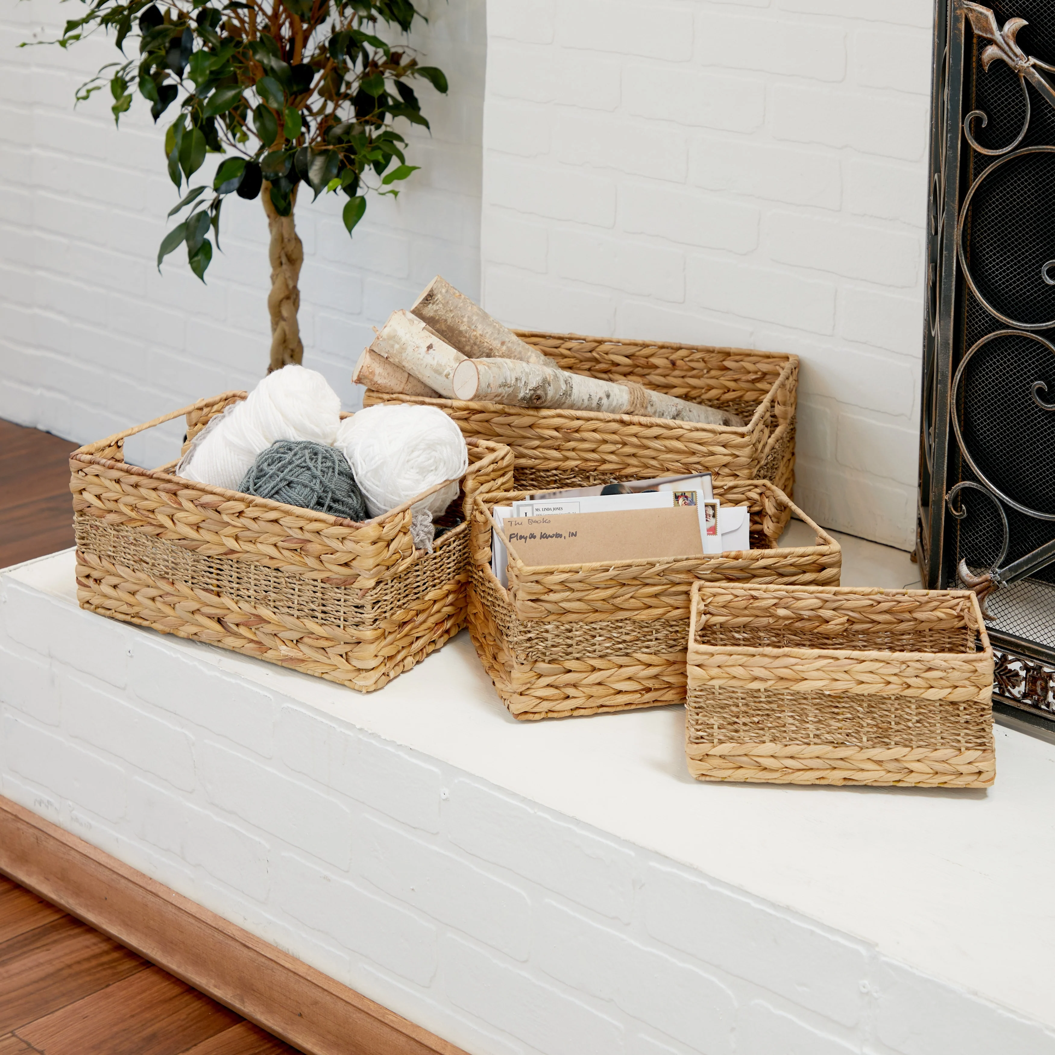 Seagrass Handmade Storage Basket with Handles - Set of 4 Light Brown - Roche River Decor - 12