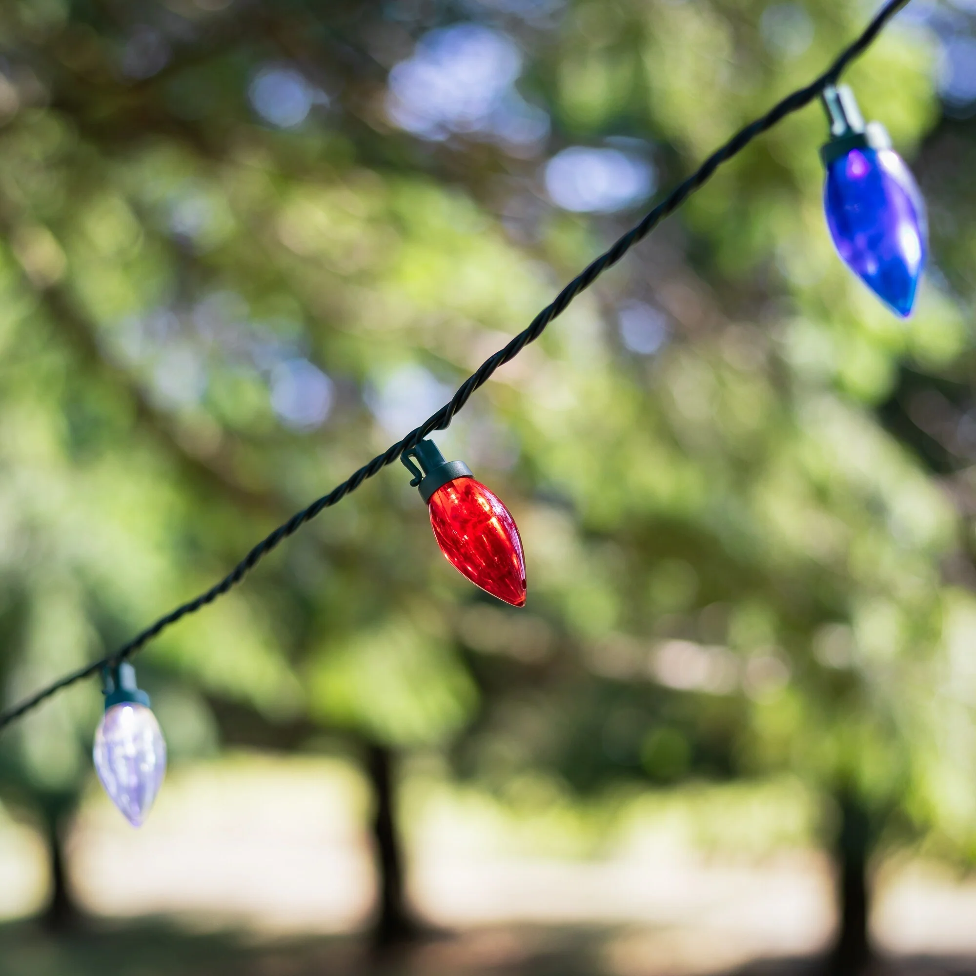 Patriotic LED C9 Christmas Lights - Red, White and Blue - 16' Green Wire - 25ct