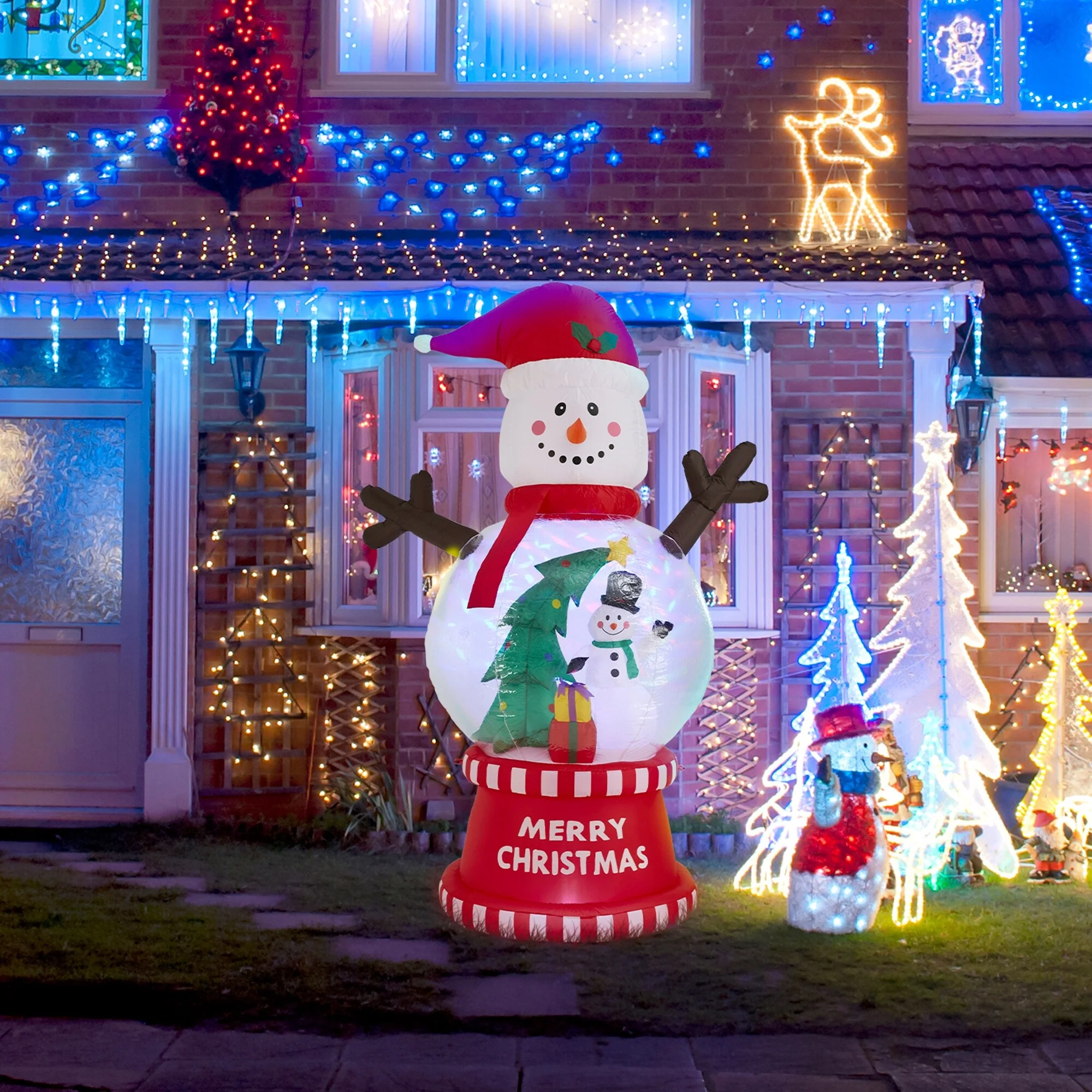 Glitzhome 8FT Lighted inflatable Snowman Globe Scene Decor