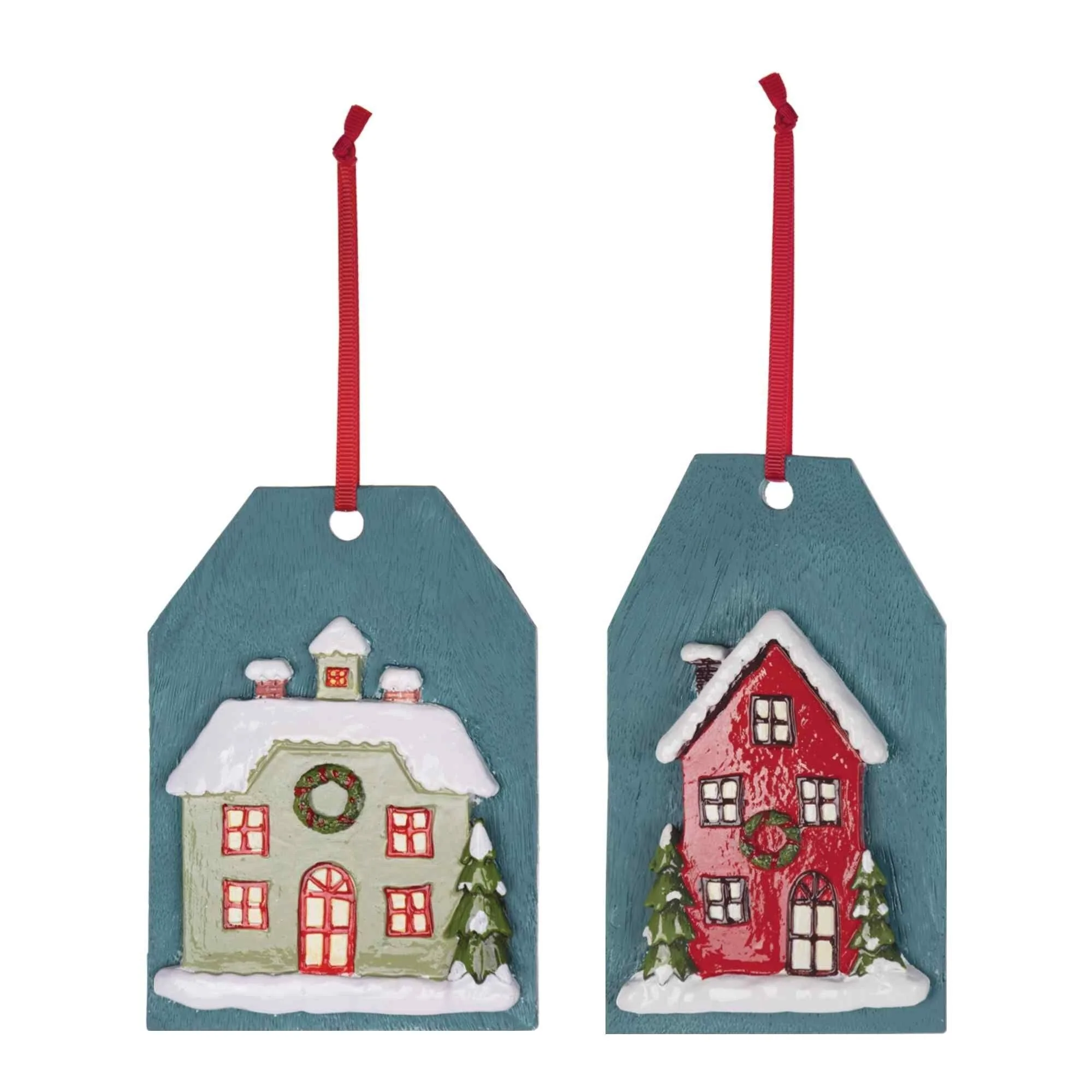 Set of 6 Winter House Tag Christmas Ornaments 5.5