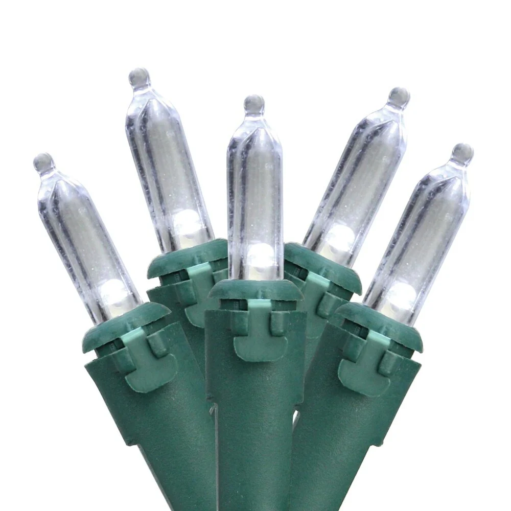Set of 100 Pure White LED Mini Christmas Lights - Green Wire