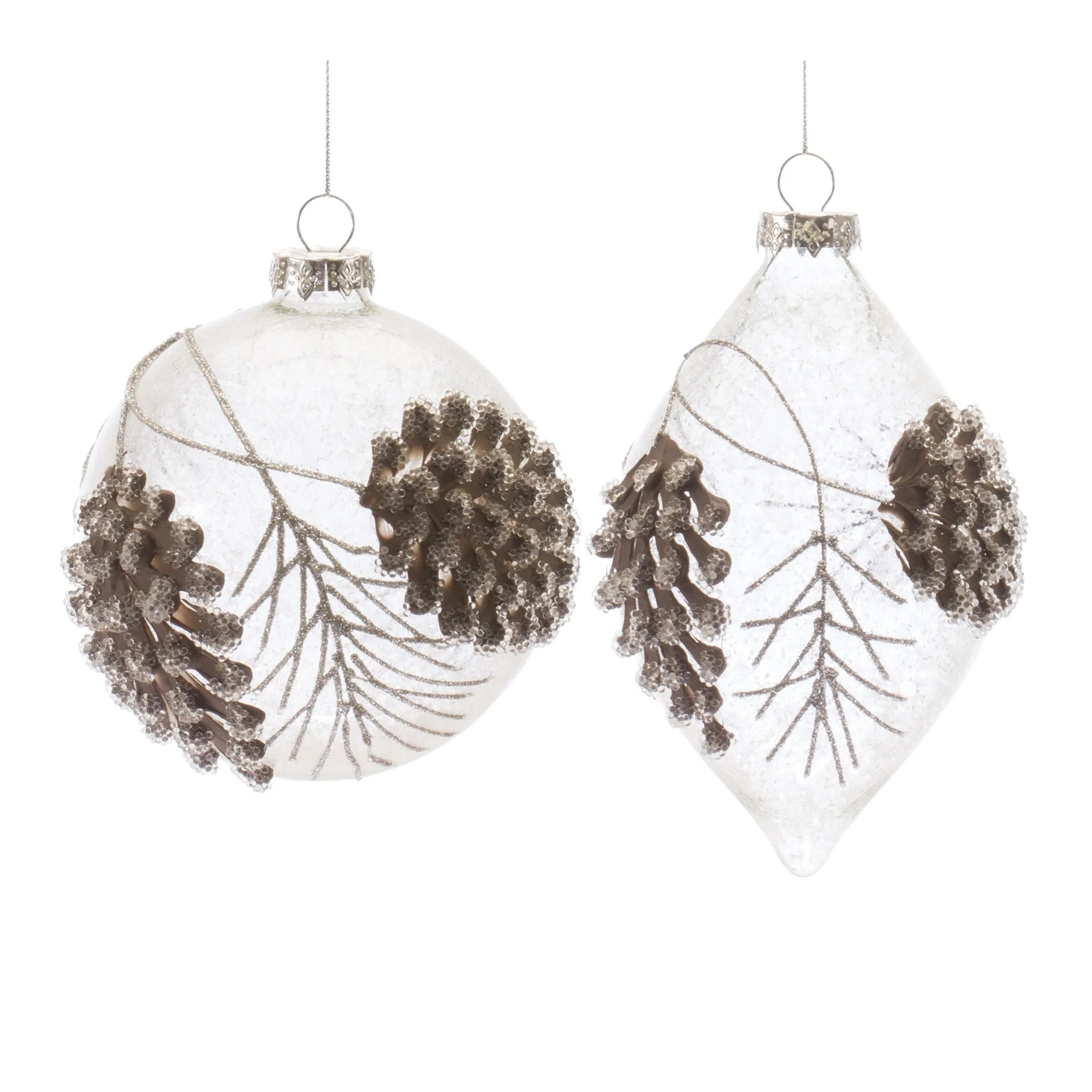 Set of 6 Beaded Glass Pinecone Christmas Ball and Drop Ornaments 5.75
