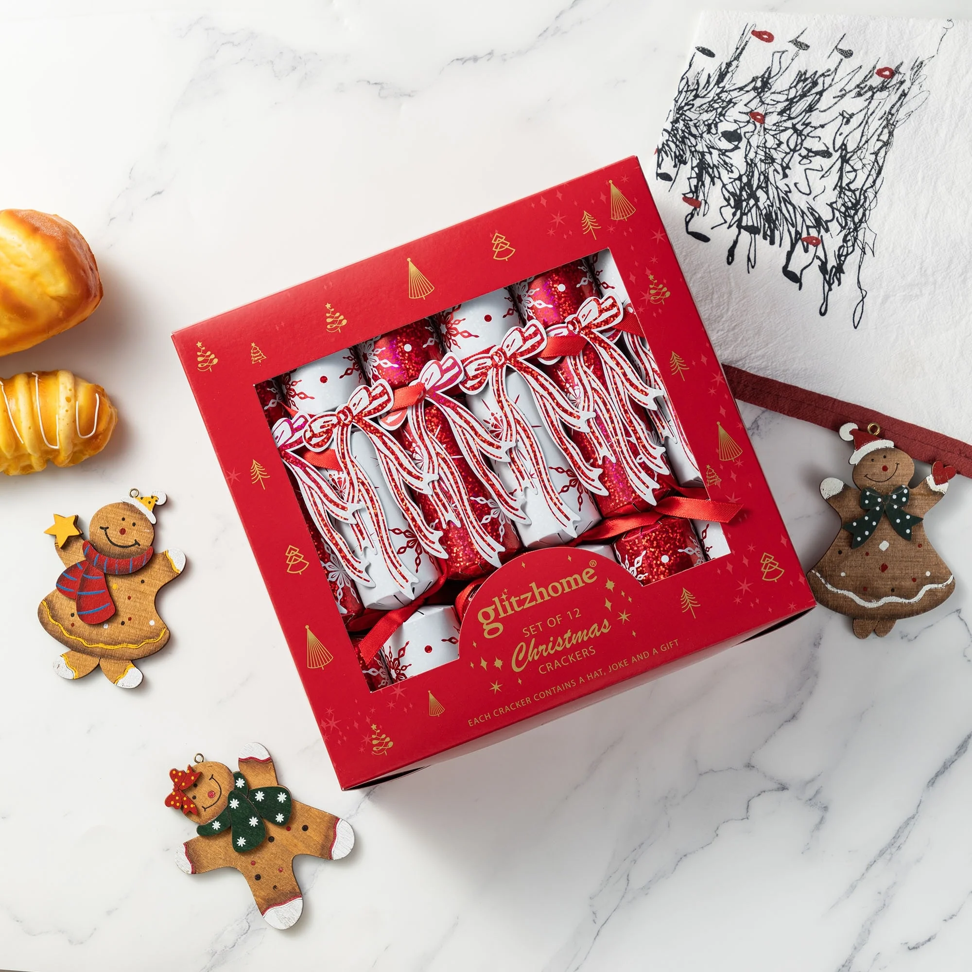 Glitzhome 12 Pack Christmas Snowflake with Bow Party Cracker with Gift Contents
