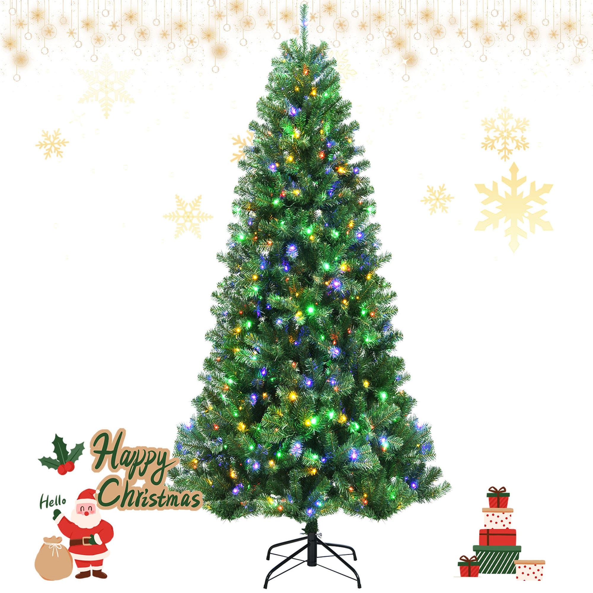 Gymax 6/7/8 FT Pre-lit Artificial Christmas Tree Hinged Xmas Tree w/ 9 - See Details