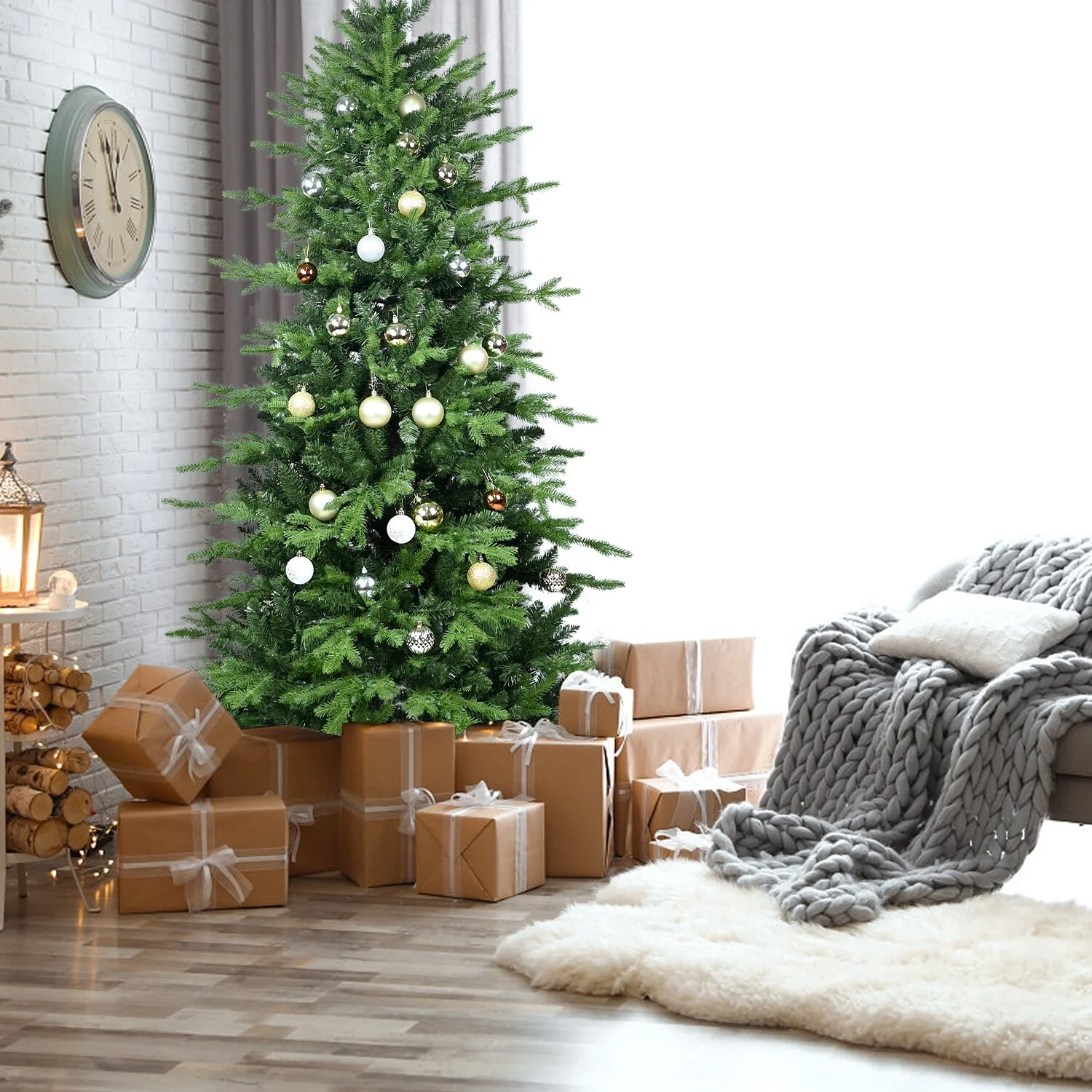 4FT Green PVC+PE Christmas Tree with 919 Tips-Full & Lush Hinged Tree with Metal Stand, Realistic Mixed Needle Design