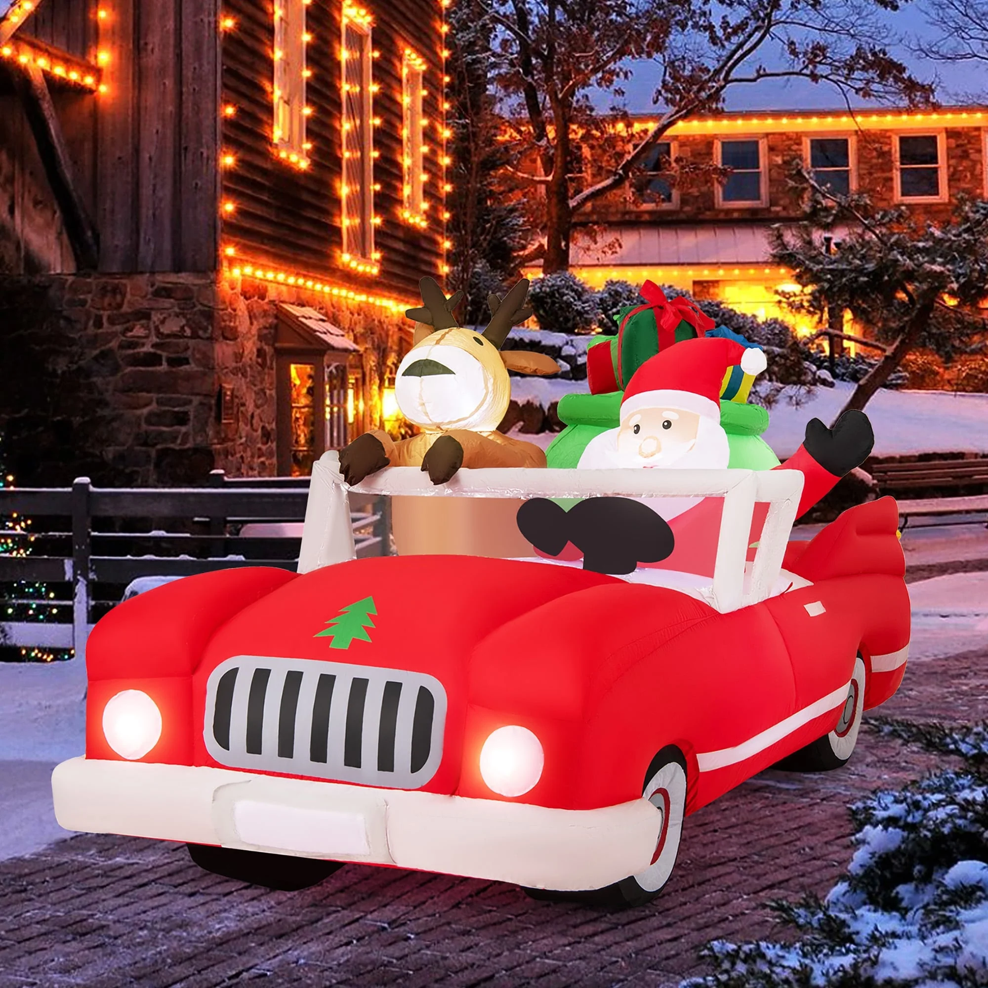 Gymax 7.7 FT Long Christmas Inflatables Lighted Xmas Inflatable Santa - See Details