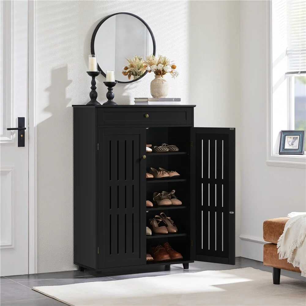 Yaheetech 5-Tier & 1 Drawer Shoe Storage Cabinet Closed Adjustable Shoes Rack - N/A