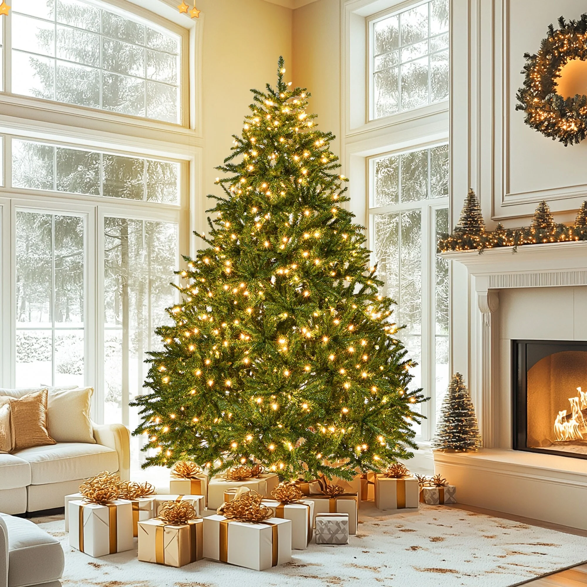 7FT Artificial Holiday Christmas Tree, Pre-Lit with 700 LED Lights, 2231 Branch Tips, PVC Needles, Hinged Design, Green
