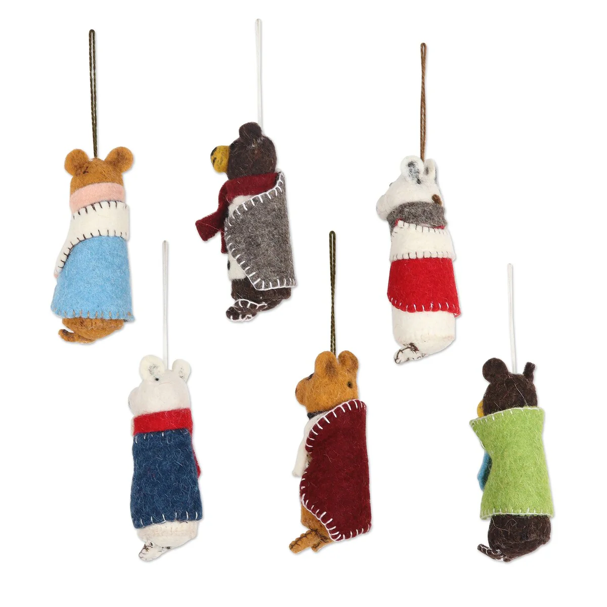 Novica Handmade Cozy Bear Pairs Wool Holiday Ornaments (Set Of 6)