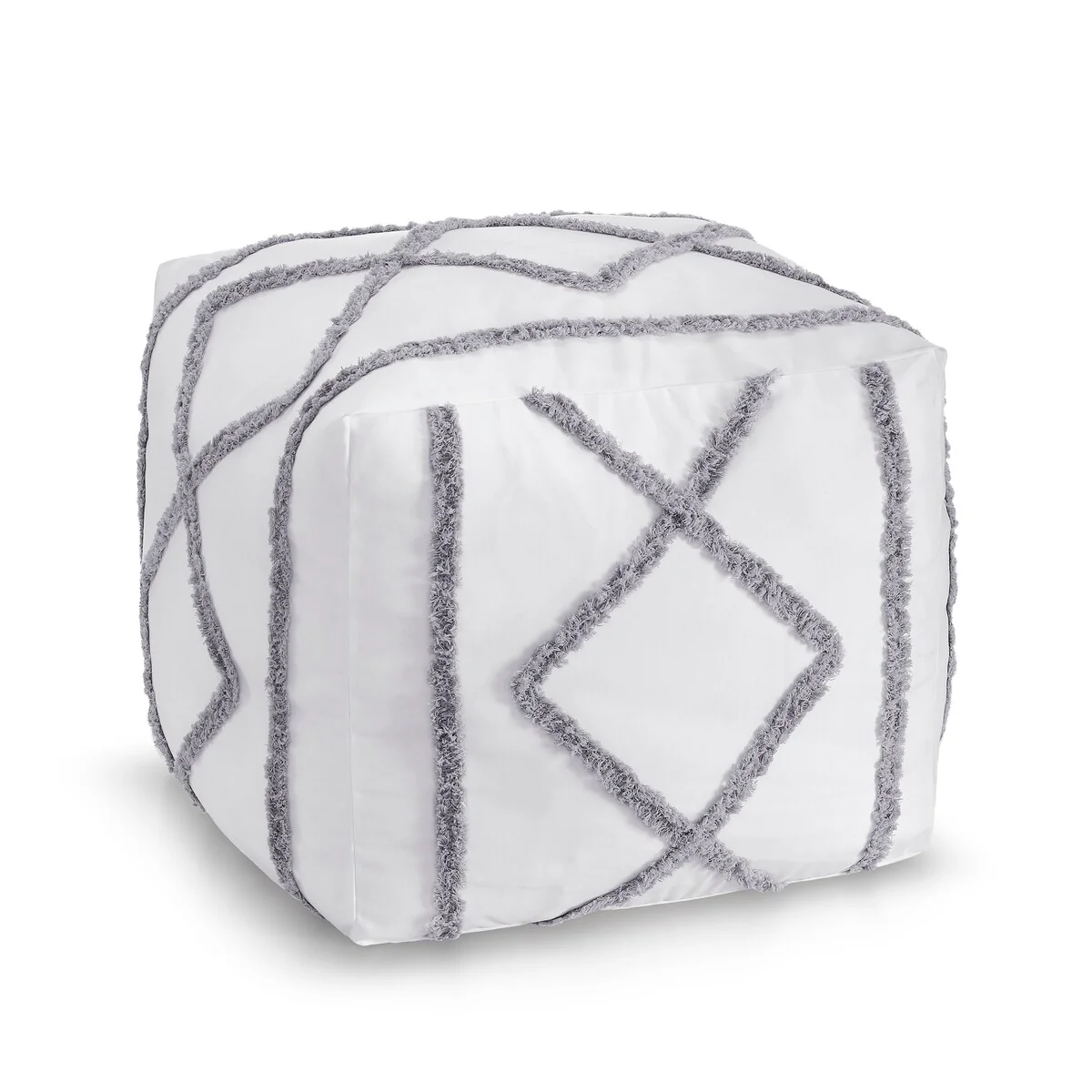 Sweet Jojo Designs White Grey Bohemian Boho Chic Unstuffed Ottoman Pouf Cover Farmhouse Shabby Textured Macrame Trim Minimalist
