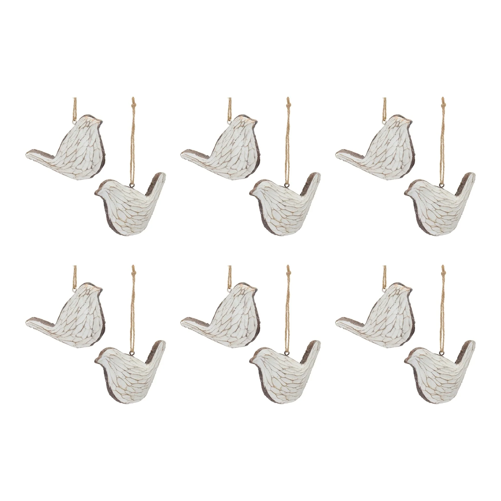 Carved Bird Christmas Ornaments - 3.25