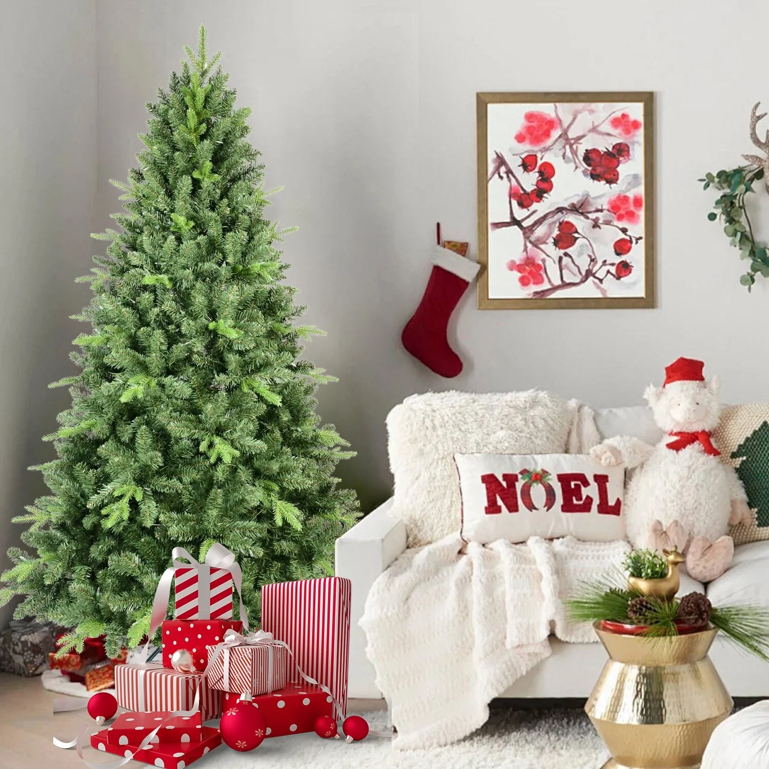 4FT Classic Christmas Tree with 636 PE+PVC Tips-Realistic Hinged Branches,Easy Assembly,Stable Metal Stand,Full Natural Look