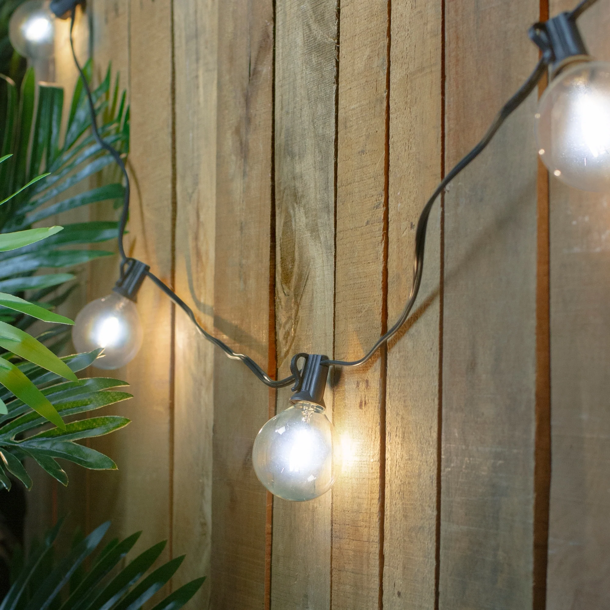 10ct Pure White LED G50 Globe Patio Lights, 10ft Black Wire