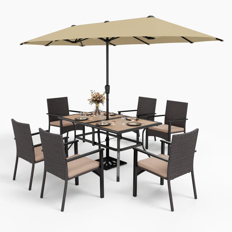 Alyah 6 - Person Rectangular Outdoor Dining Set with Cushions